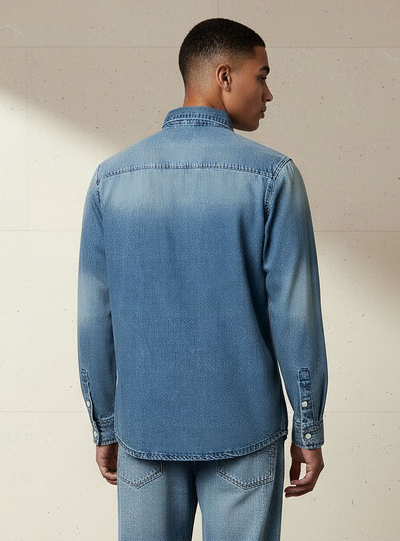 Lee Cooper Men Regular Fit Collared Long Sleeves Reef Denim Shirt-men-clothing-shirts-image-3