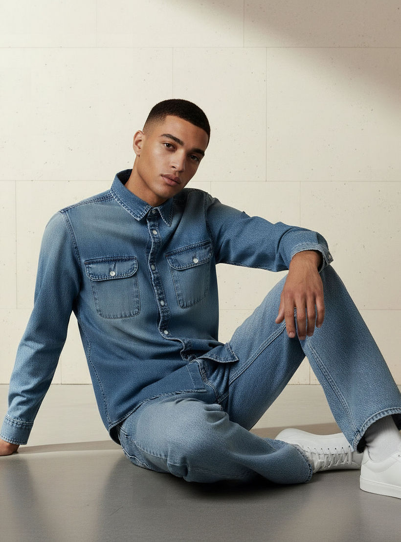Lee Cooper Men Regular Fit Collared Long Sleeves Reef Denim Shirt-men-clothing-shirts-image-5