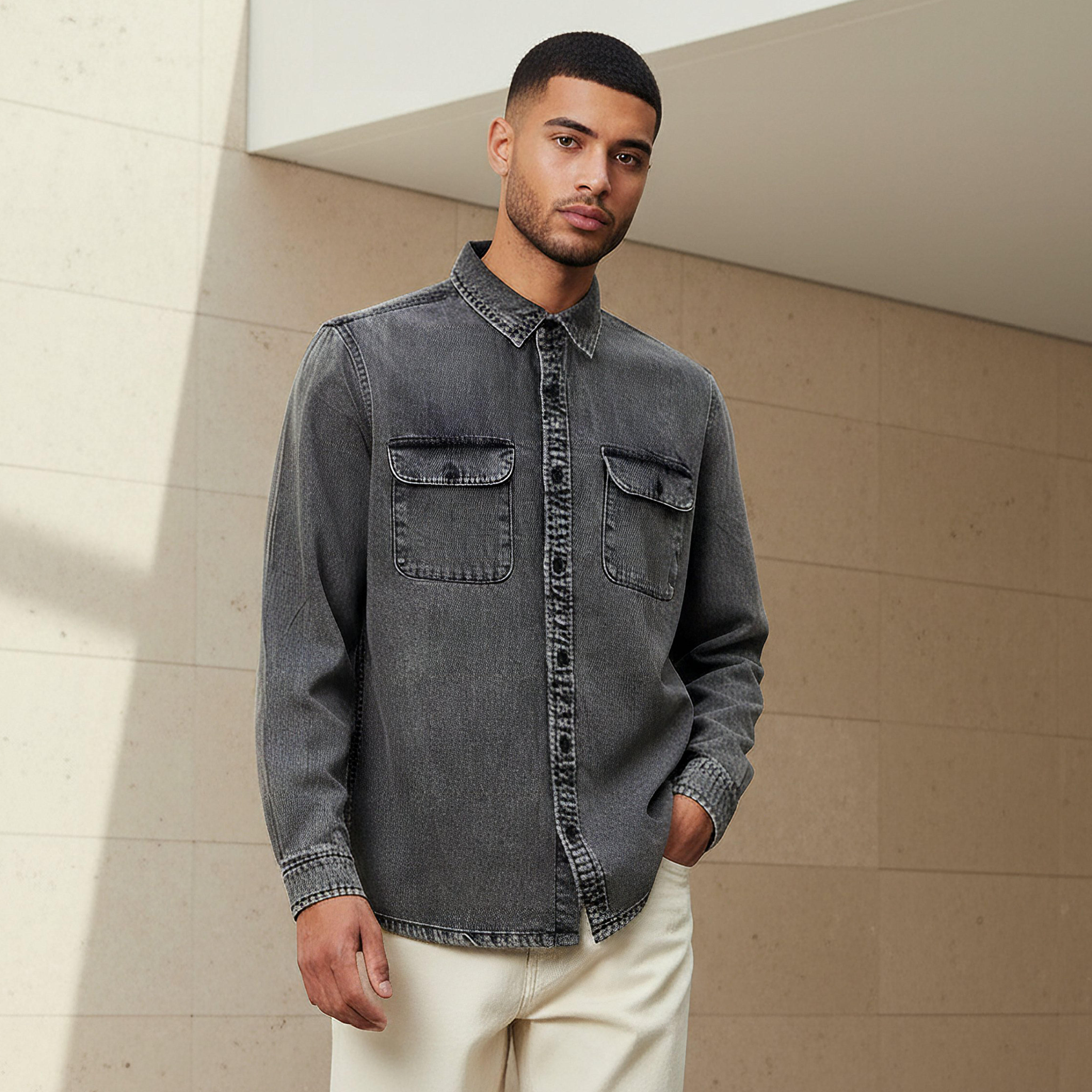 قميص دينم ريف بأكمام طويلة وياقة وقصة عادية للرجال من لي كوبر-men-clothing-shirts-image-1