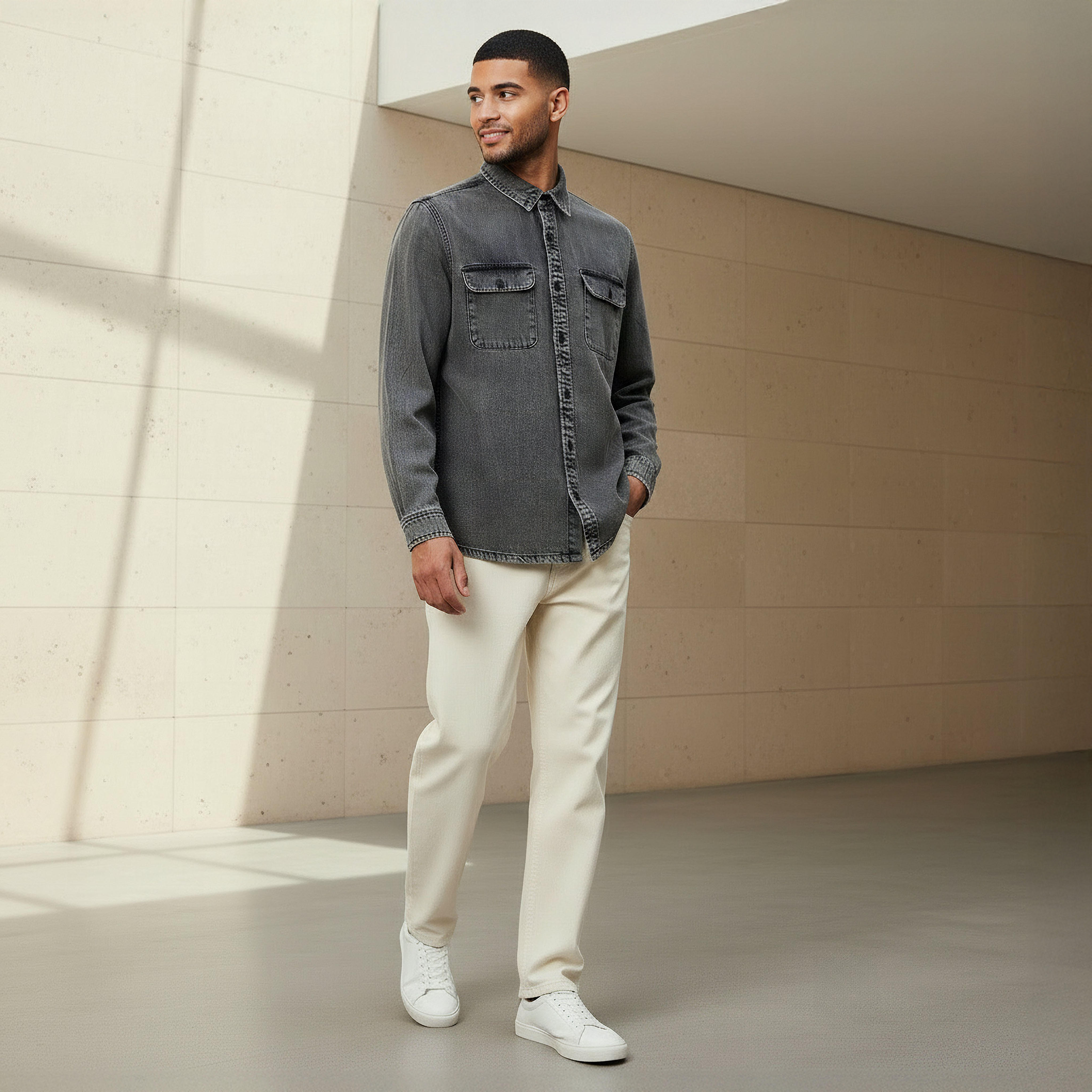 قميص دينم ريف بأكمام طويلة وياقة وقصة عادية للرجال من لي كوبر-men-clothing-shirts-image-2
