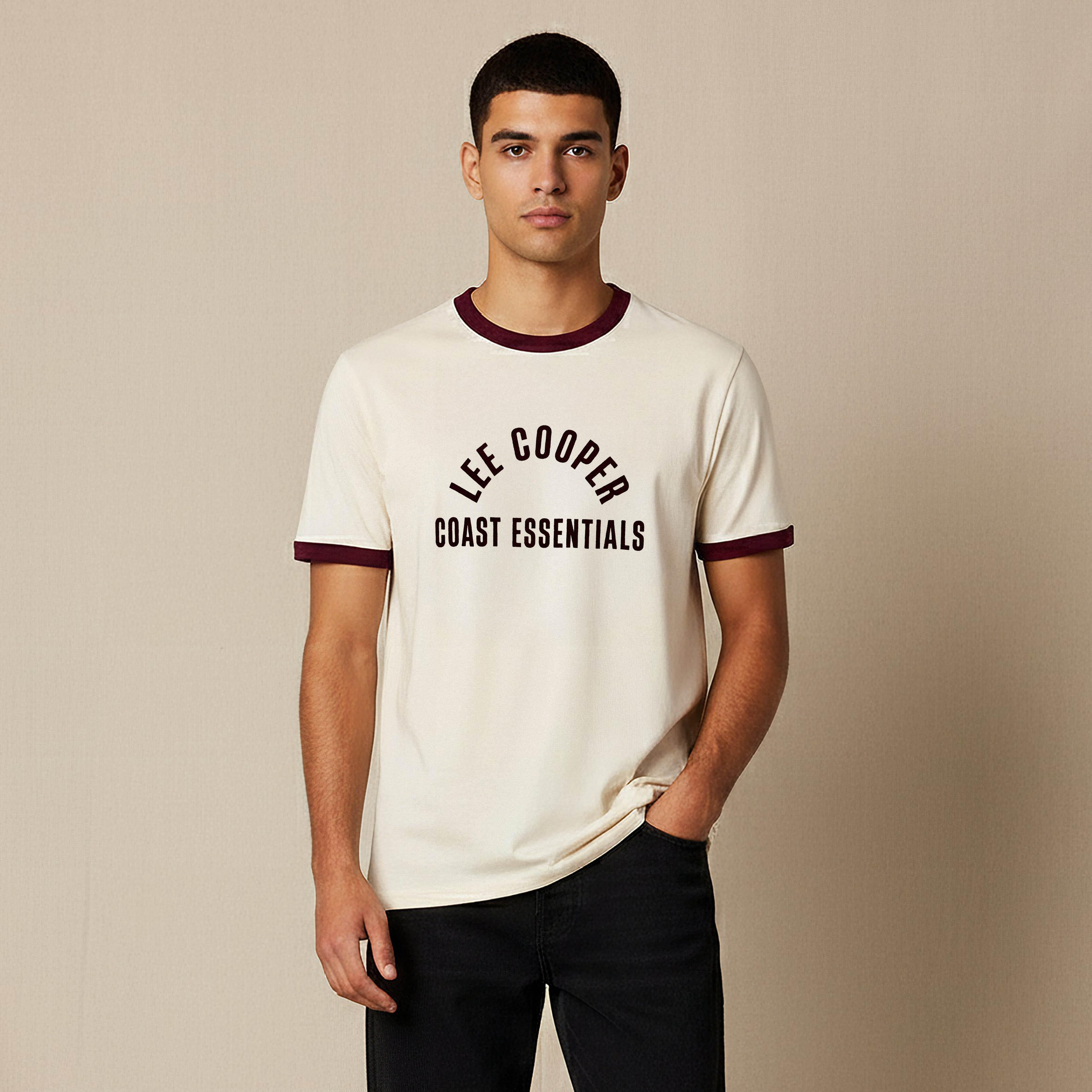 تيشيرت رجالي بطبعات شعار وقصة عادية وياقة ضيقة وأكمام قصيرة من لي كوبر-men-clothing-tshirtsandpolos-tshirts-image-1