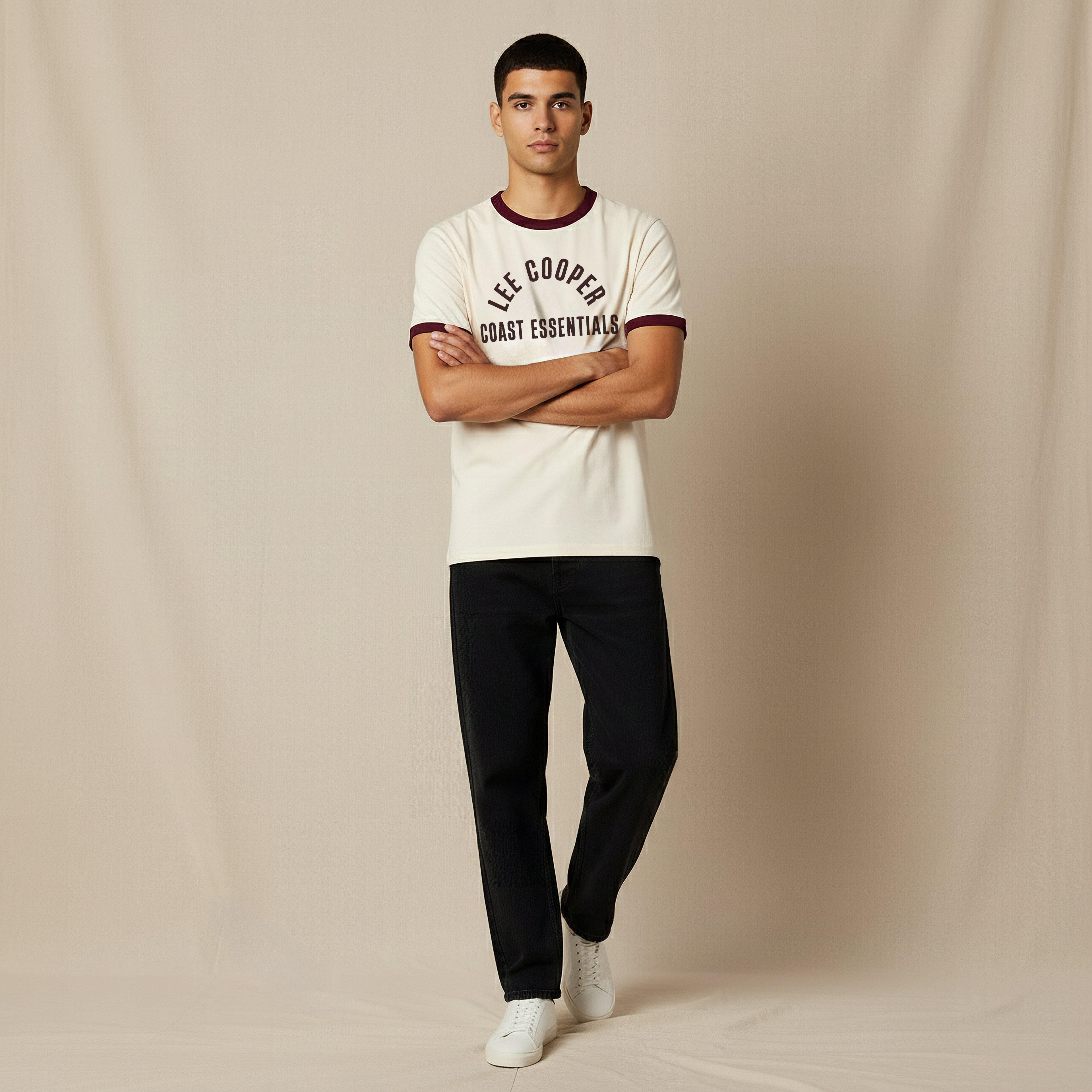 تيشيرت رجالي بطبعات شعار وقصة عادية وياقة ضيقة وأكمام قصيرة من لي كوبر-men-clothing-tshirtsandpolos-tshirts-image-2