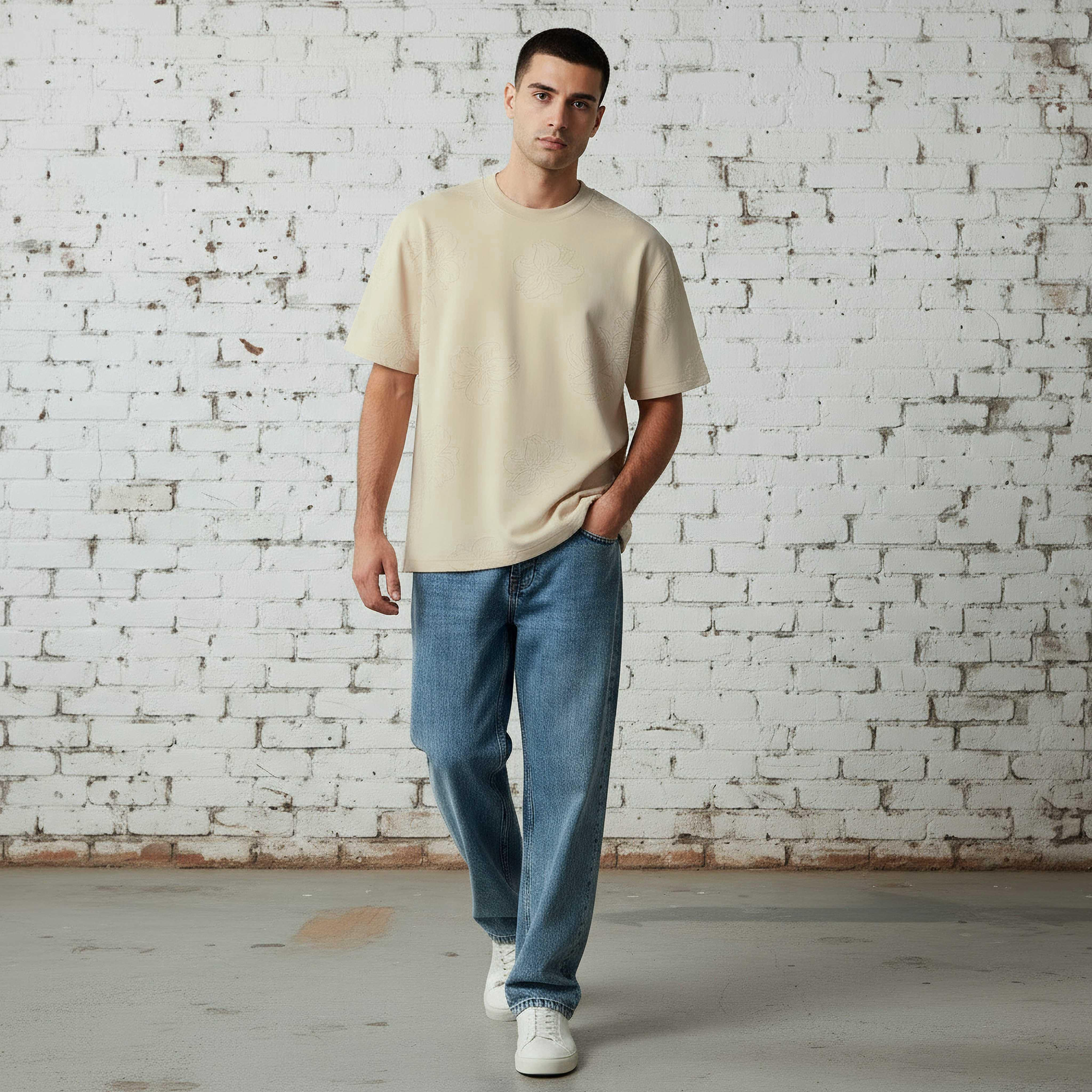 تيشيرت رجالي بارز الملمس بقصة عادية وياقة ضيقة وأكمام قصيرة من لي كوبر-men-clothing-tshirtsandpolos-tshirts-image-2