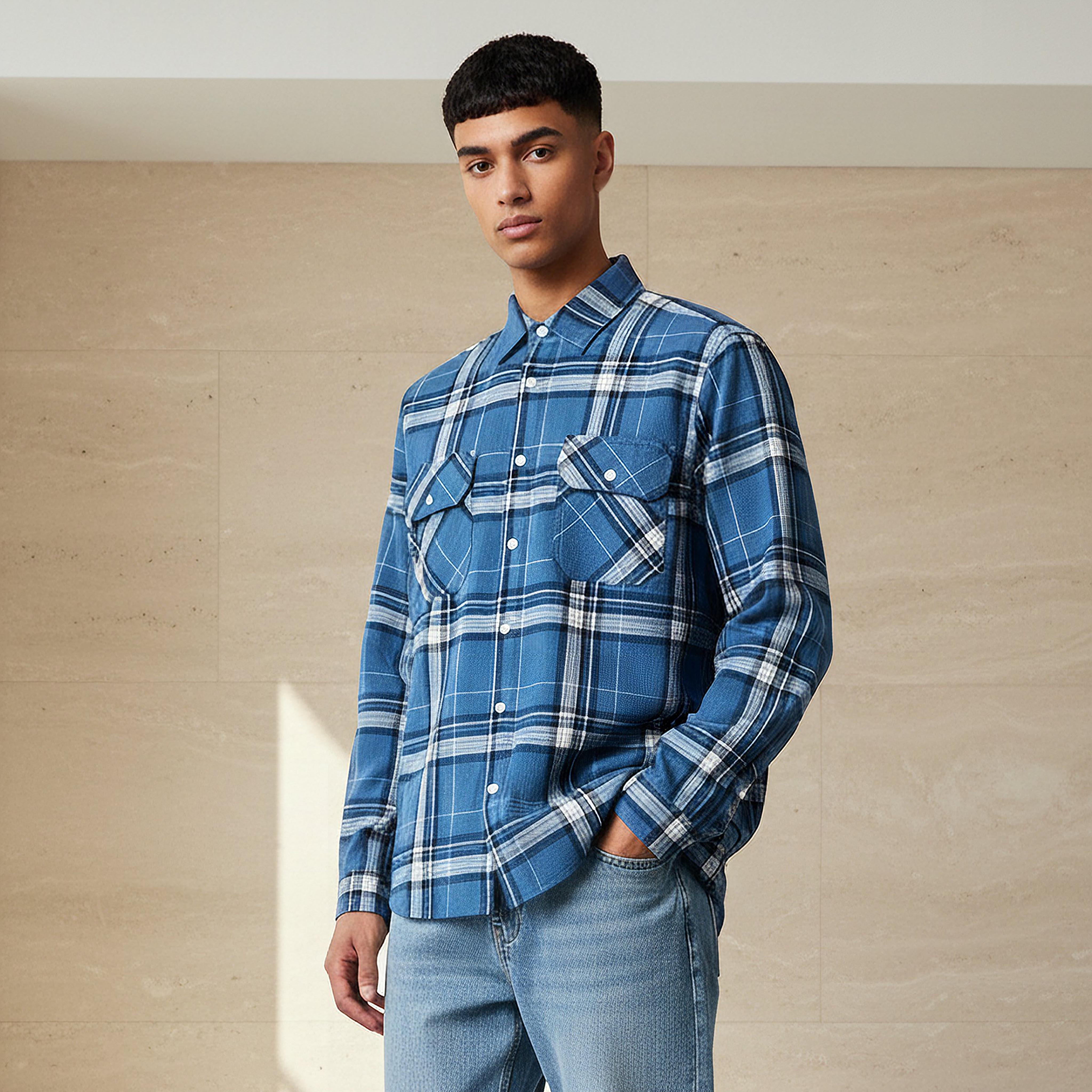 Lee Cooper Men Regular Fit Collared Checked Long Sleeves Shirt-men-clothing-shirts-image-1