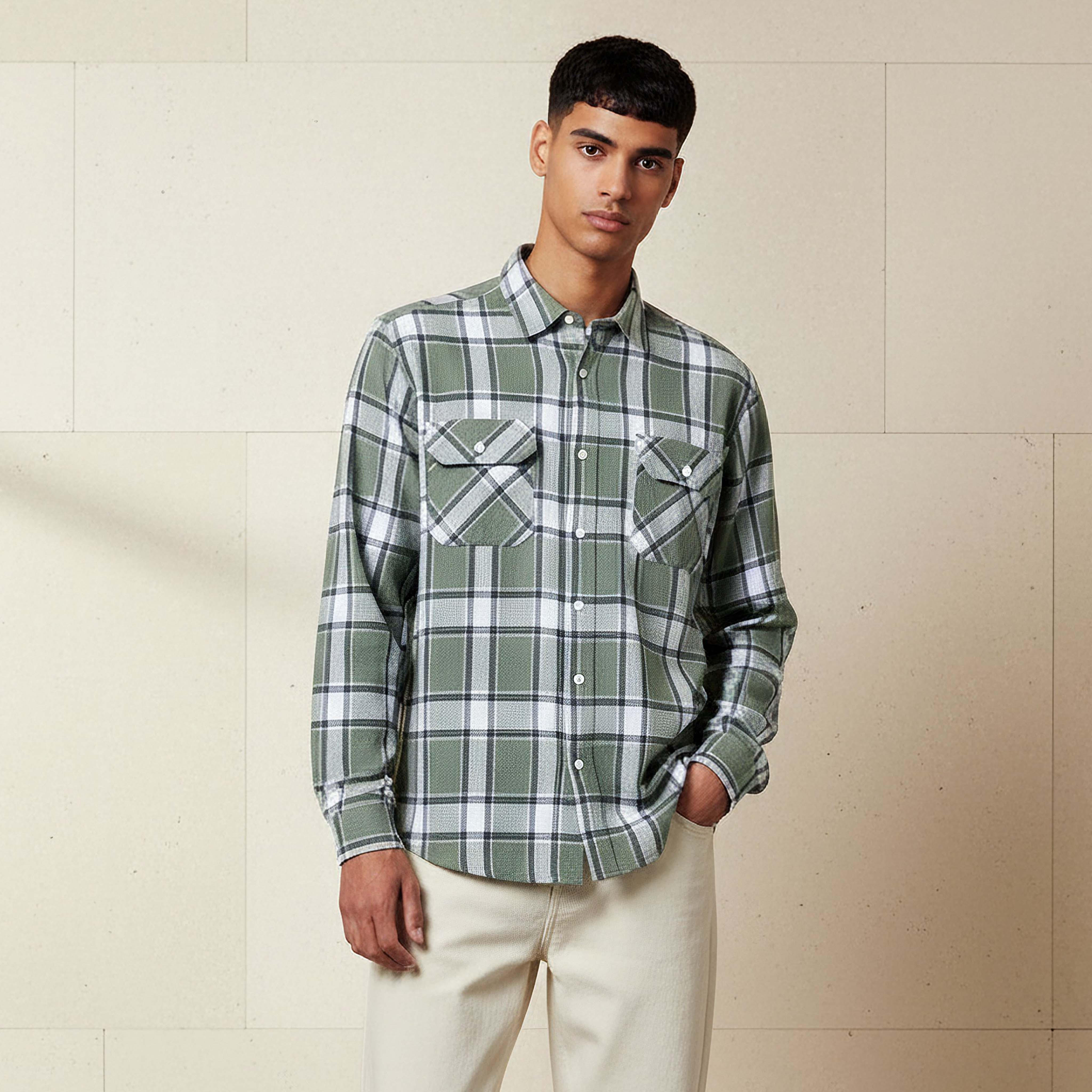 قميص كاروهات بأكمام طويلة وياقة وقصة عادية للرجال من لي كوبر-men-clothing-shirts-image-5