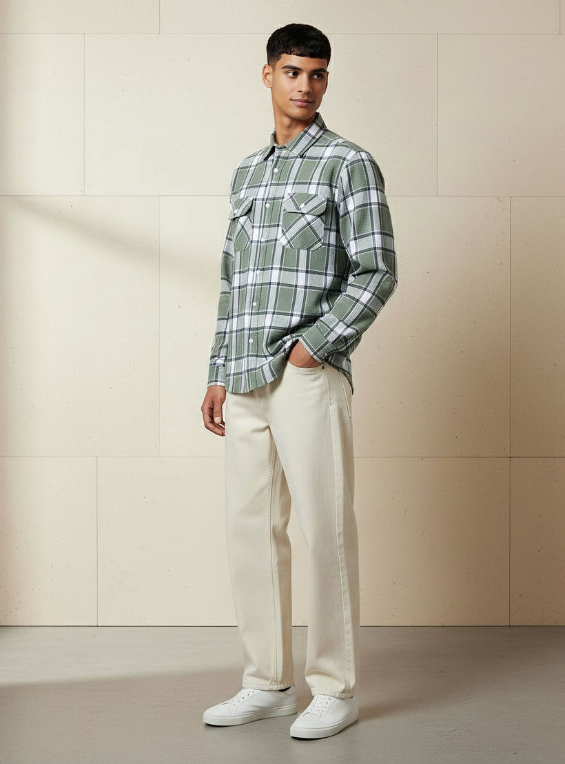 قميص كاروهات بأكمام طويلة وياقة وقصة عادية للرجال من لي كوبر-men-clothing-shirts-image-4