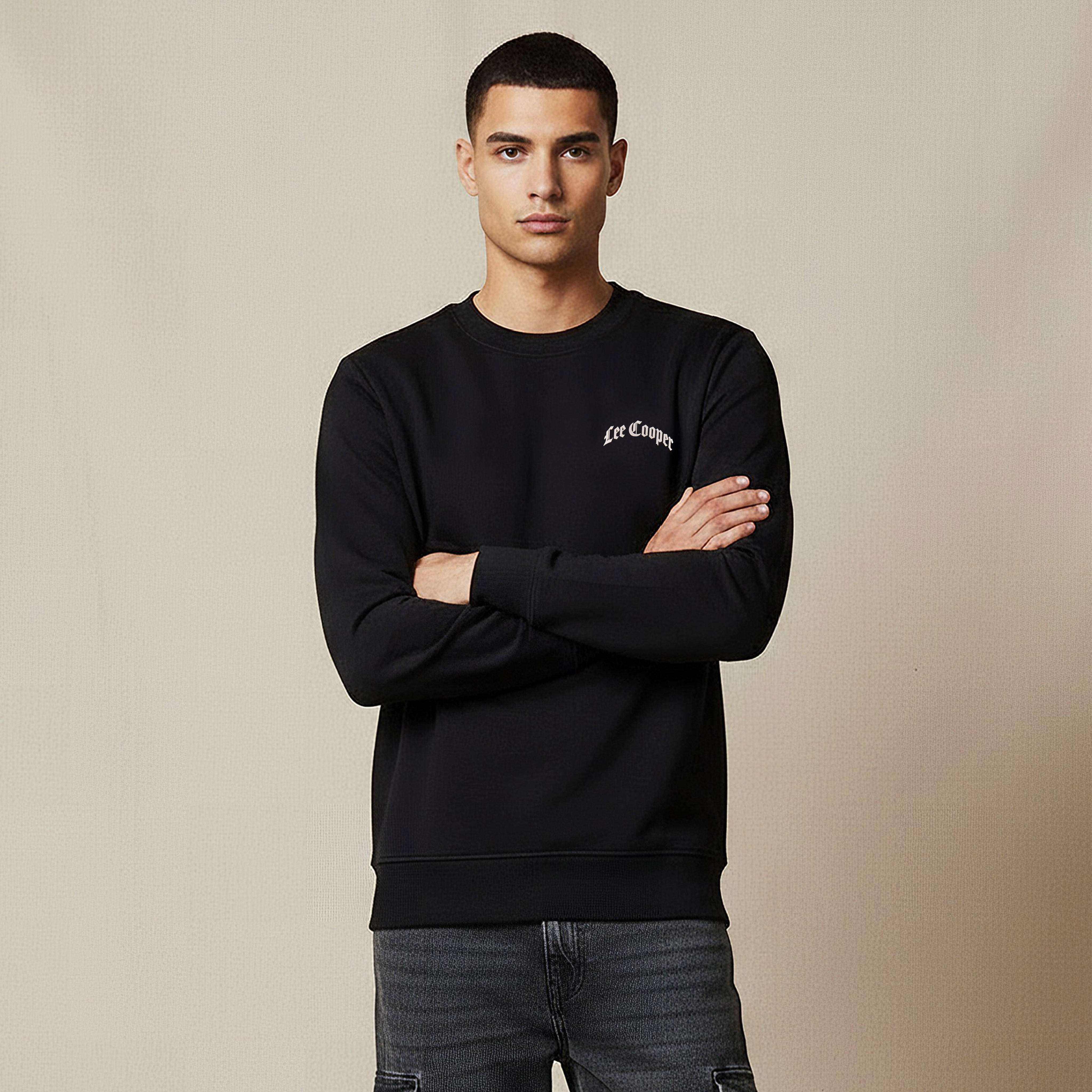 Lee Cooper Men Regular Fit Logo Print Cotton Sweatshirt-men-winterwear-hoodiesandsweatshirts-image-1