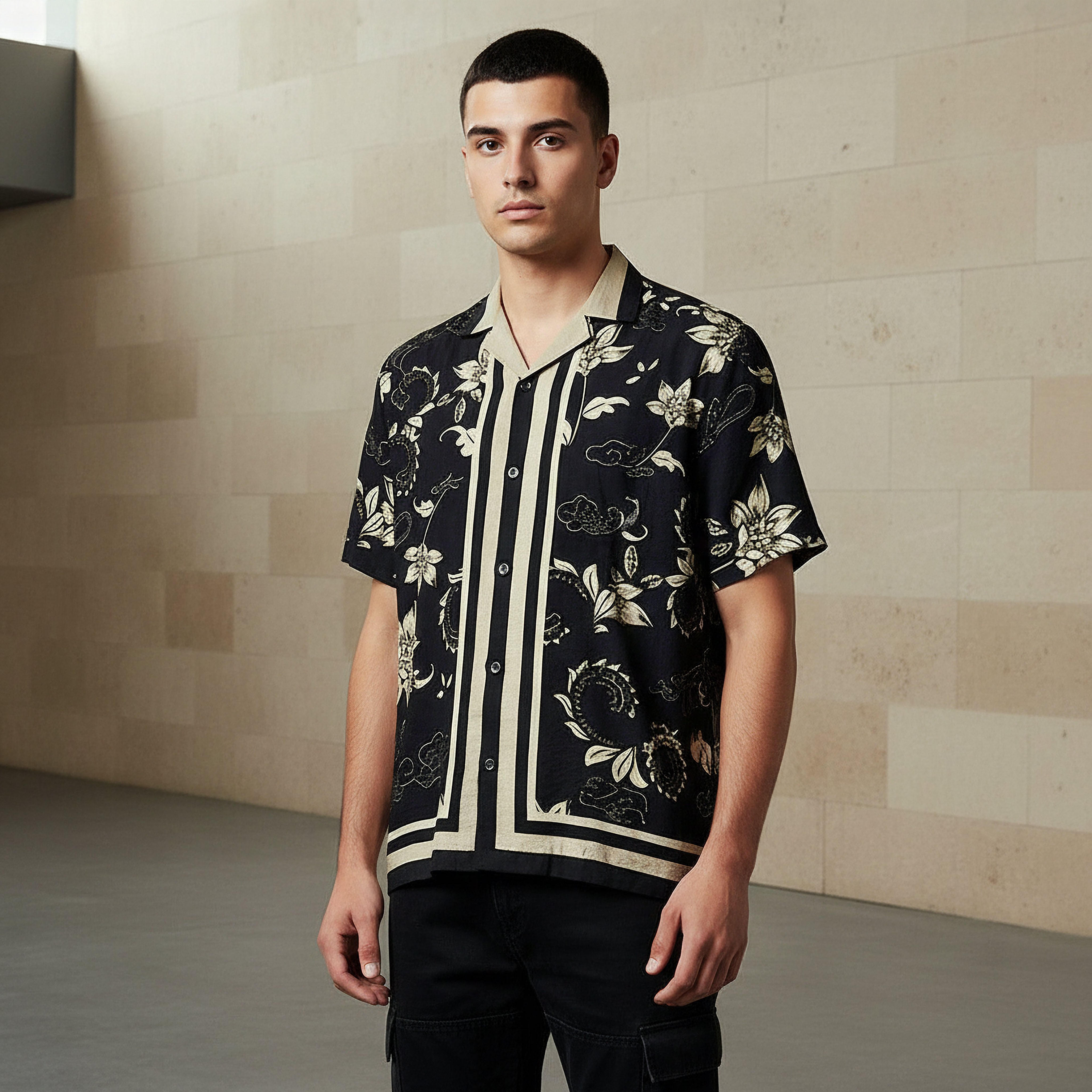 Lee Cooper Men Regular Fit Collared Floral Print Short Sleeve Shirt-men-clothing-shirts-image-1