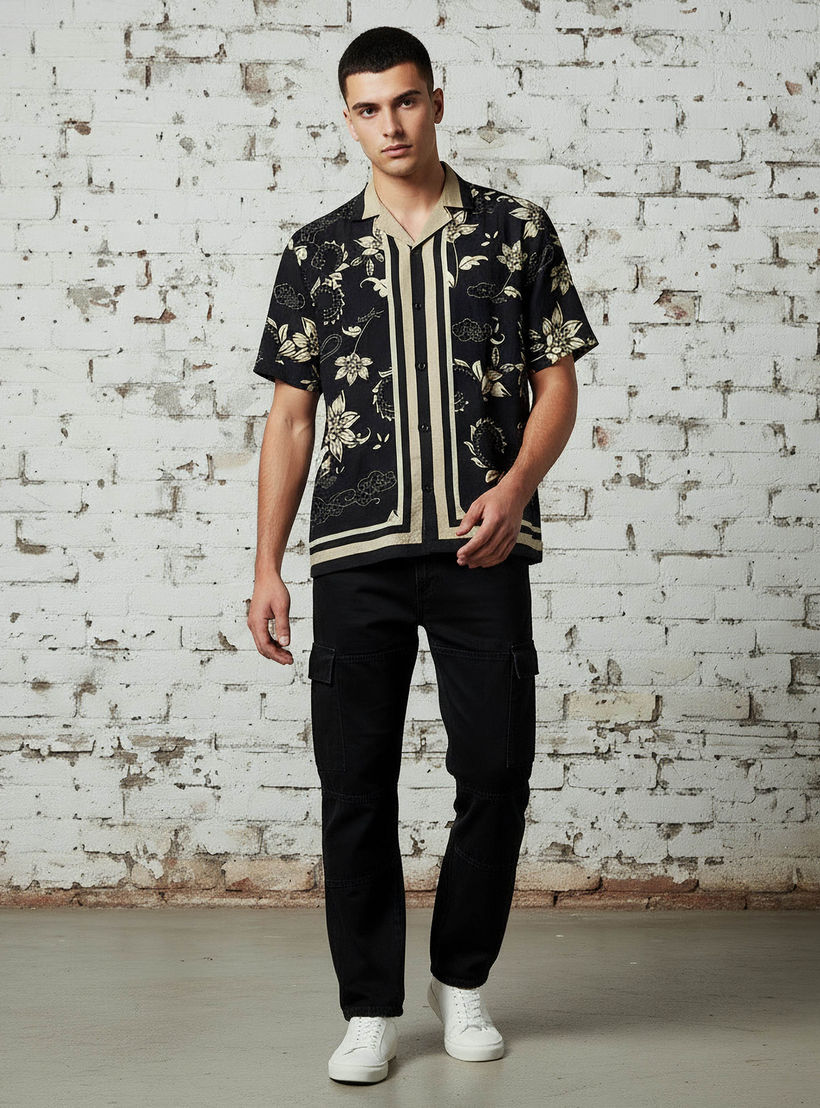 قميص بياقة وقصة عادية وطبعات أزهار وأكمام قصيرة للرجال من لي كوبر-men-clothing-shirts-image-2