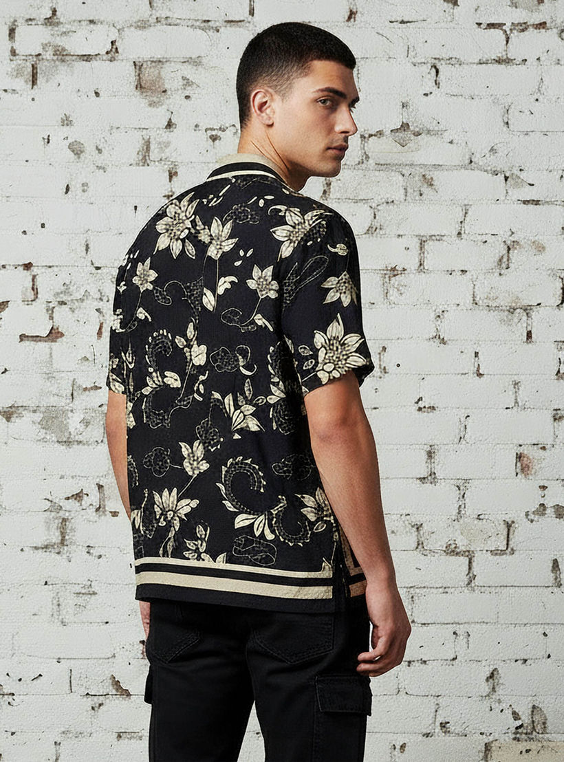 قميص بياقة وقصة عادية وطبعات أزهار وأكمام قصيرة للرجال من لي كوبر-men-clothing-shirts-image-3