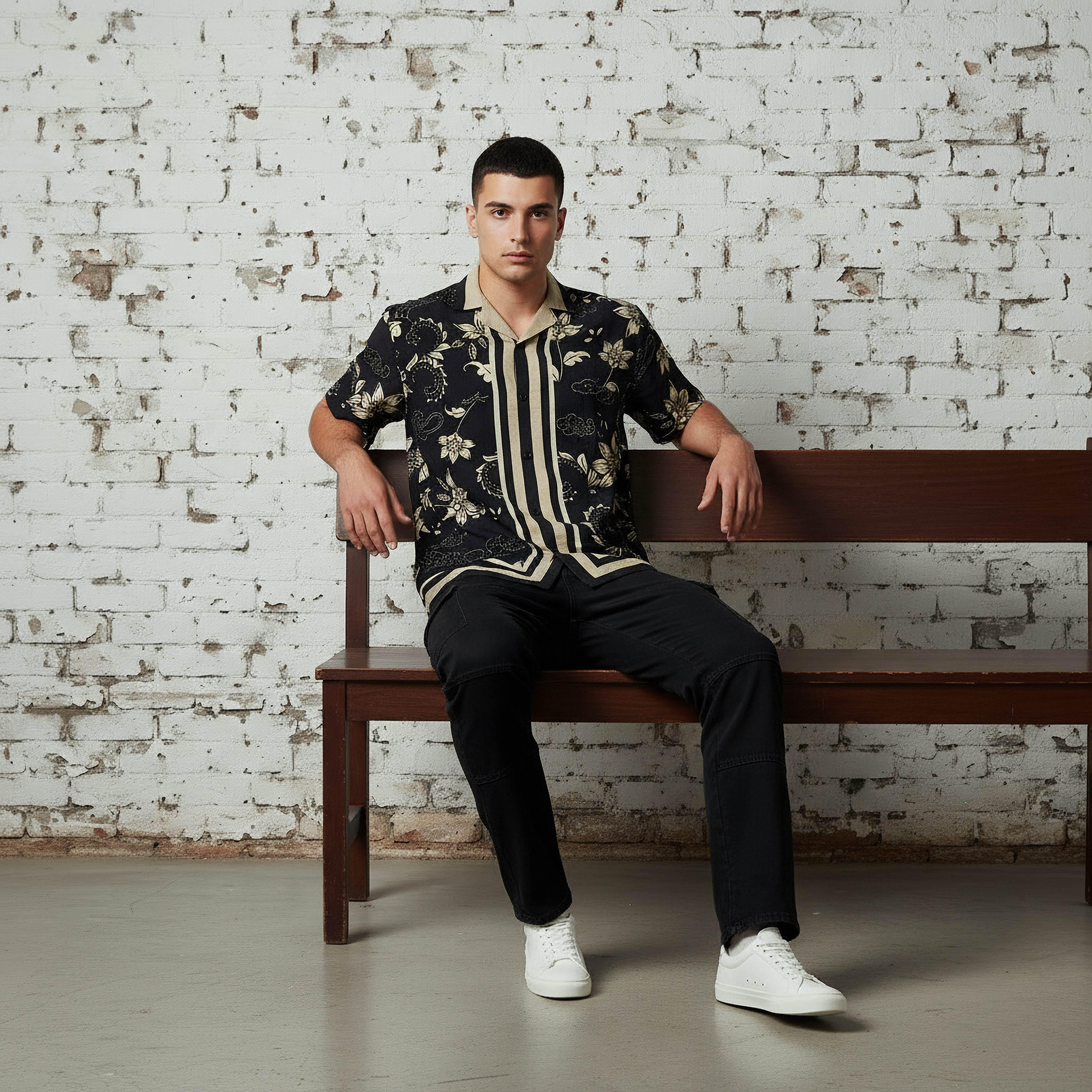 قميص بياقة وقصة عادية وطبعات أزهار وأكمام قصيرة للرجال من لي كوبر-men-clothing-shirts-image-5