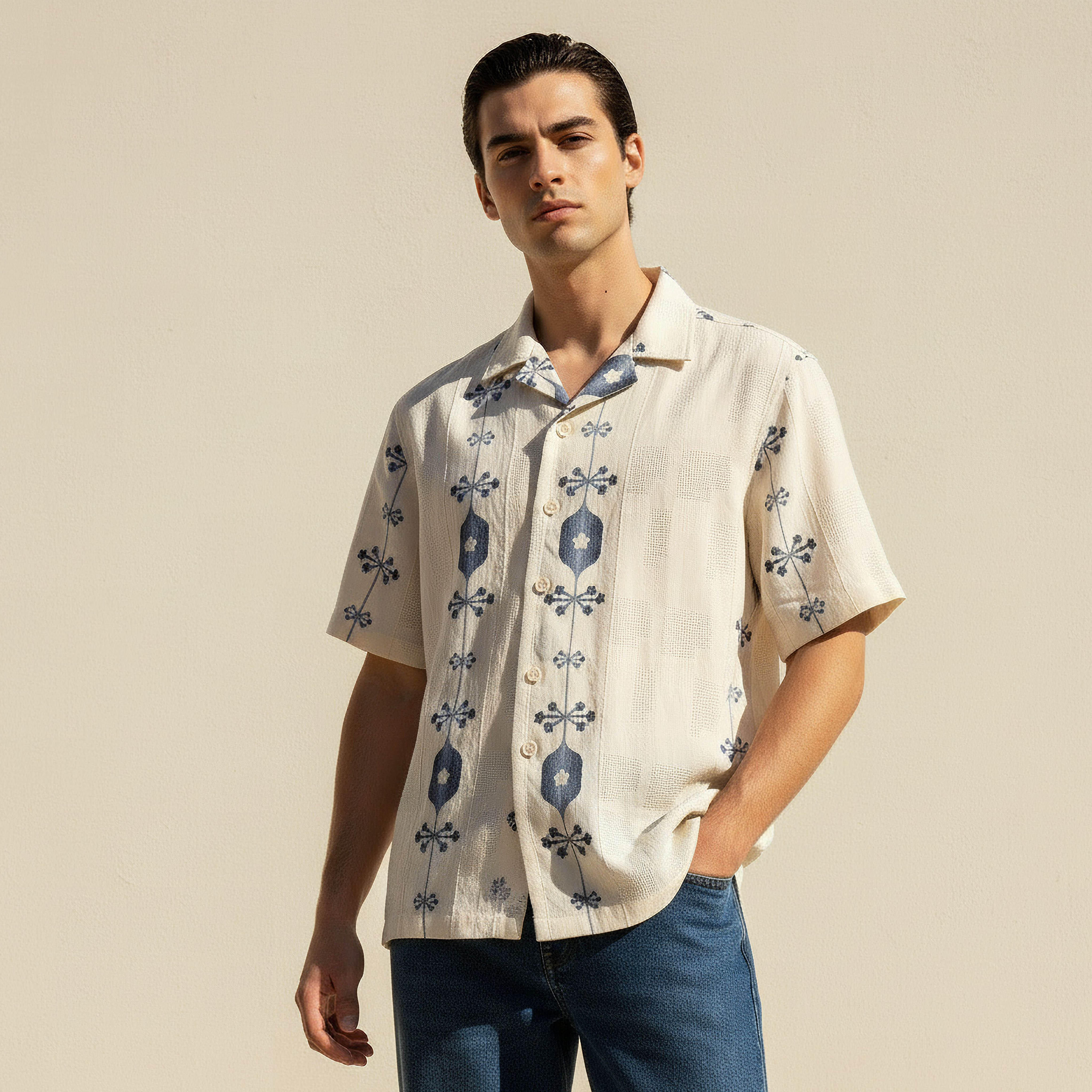 قميص بقصّة عادية وياقة كامب وأكمام قصيرة وطبعات للرجال من لي كوبر-men-clothing-shirts-image-1