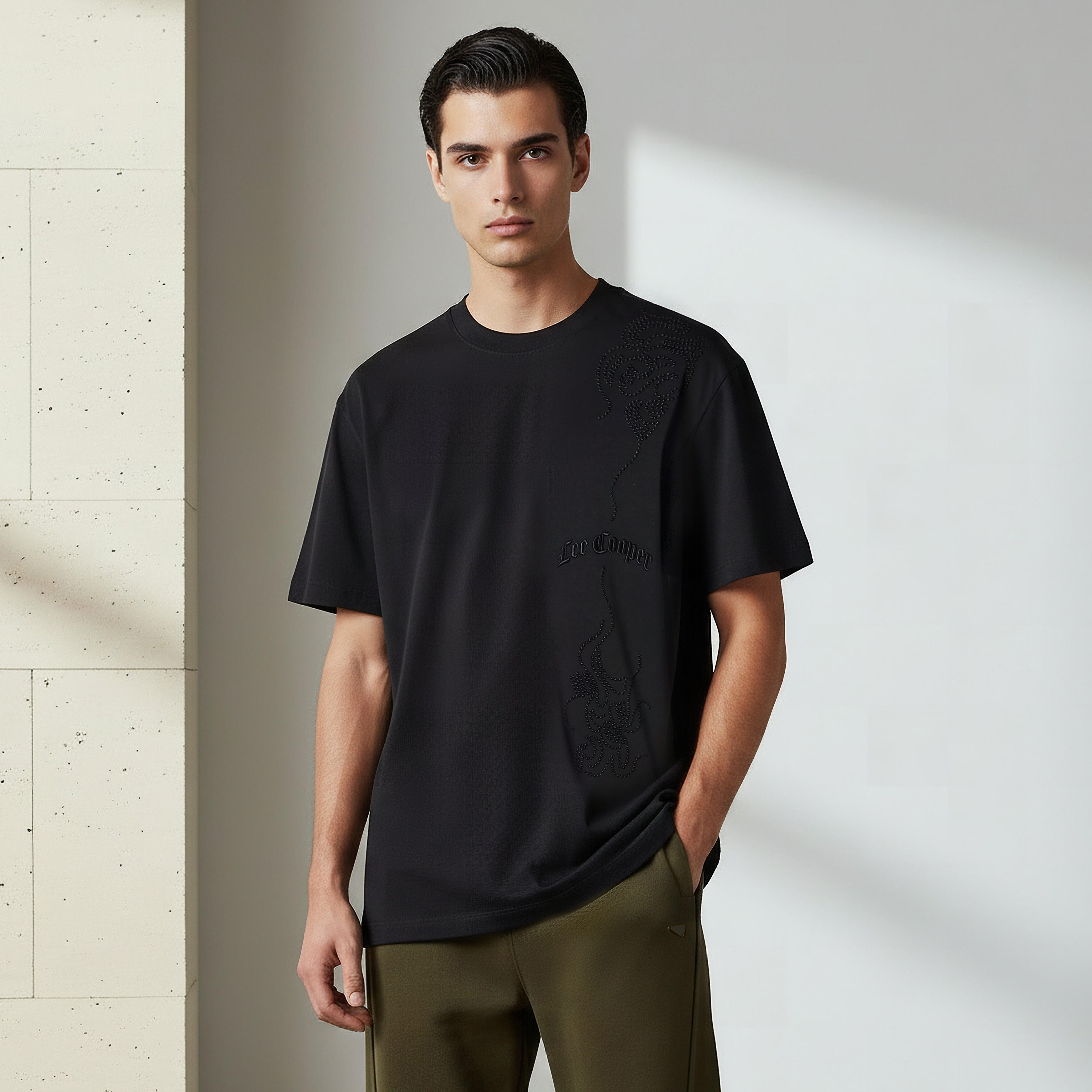Lee Cooper Men Regular Fit Crew Neck Short Sleeves Embellished T-shirt-men-clothing-tshirtsandpolos-tshirts-image-1