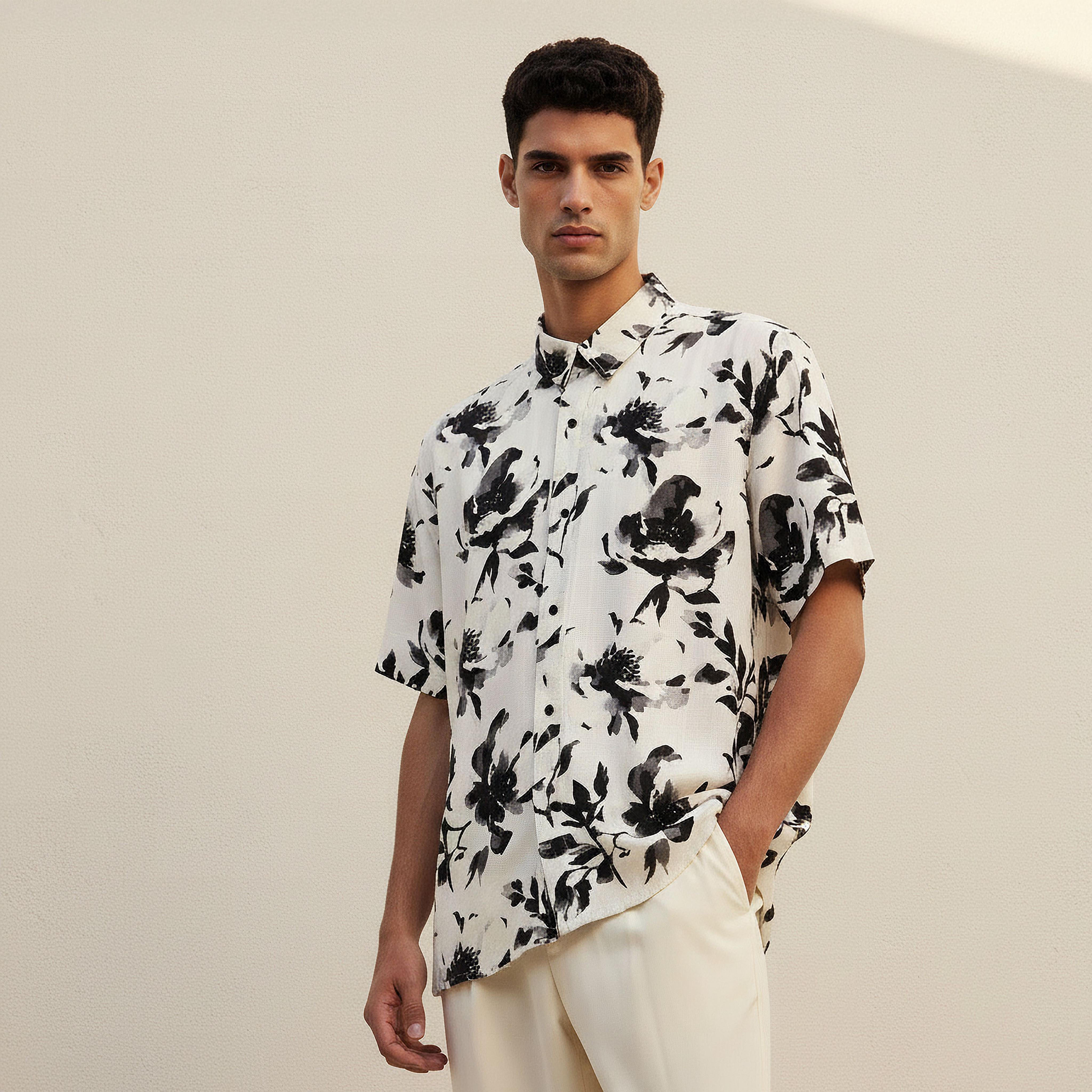 Lee Cooper Men Regular Fit Collared Leaf Print Short Sleeves Shirt-men-clothing-shirts-image-1