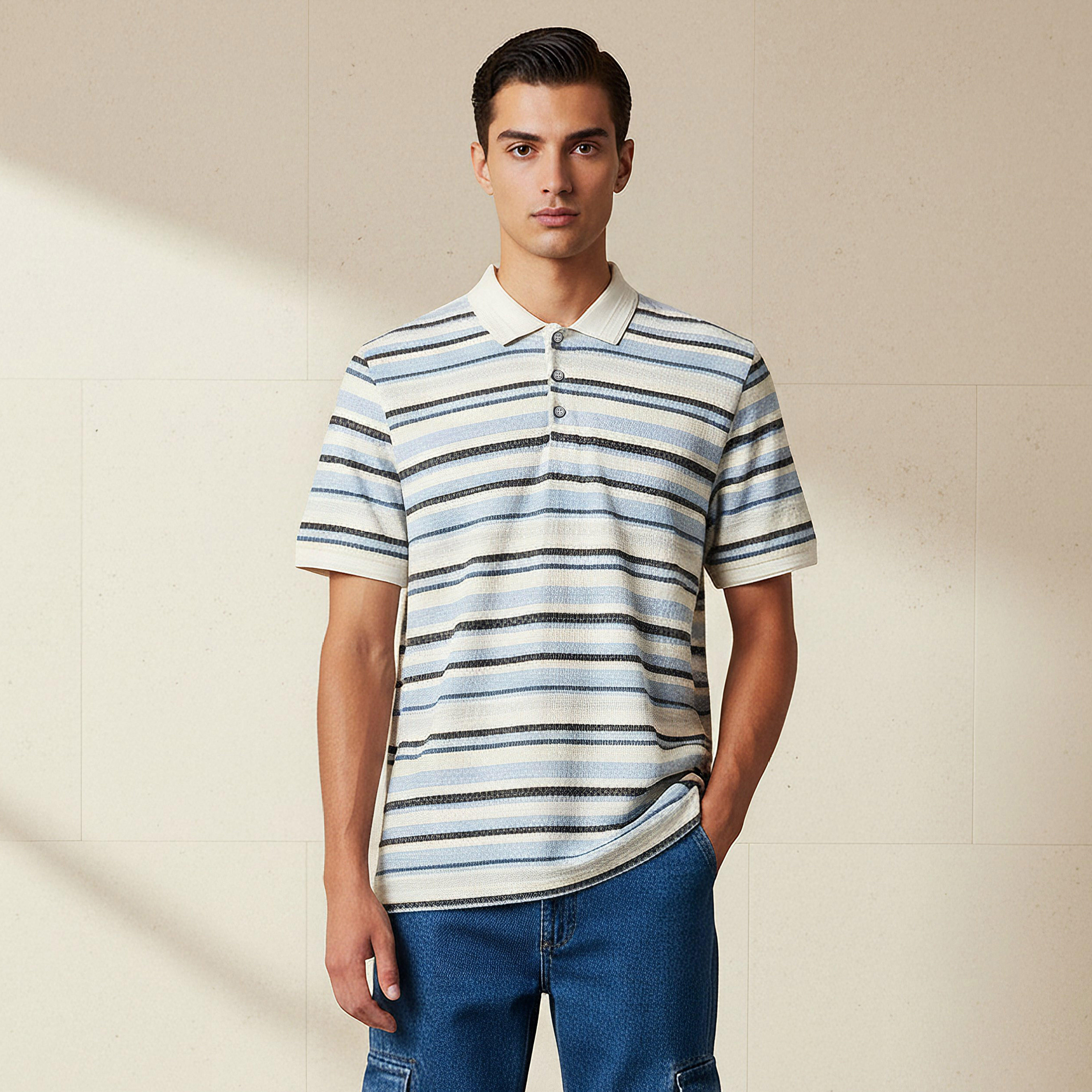 Lee Cooper Men Regular Fit Collared Short Sleeves Striped Polo T-shirt-men-clothing-tshirtsandpolos-tshirts-image-1