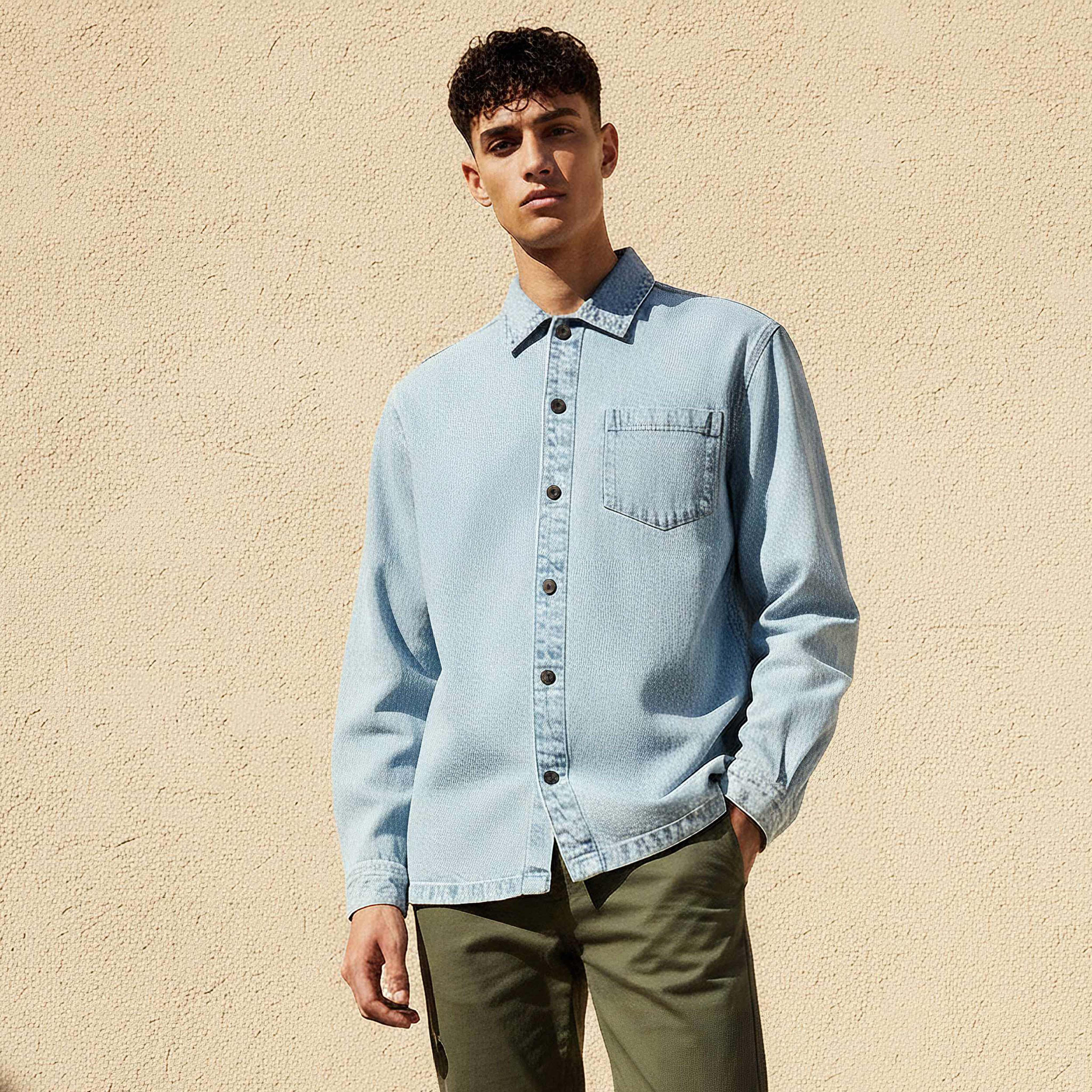 Lee Cooper Men Regular Fit Collared Long Sleeves Denim Shirt-men-clothing-shirts-image-1