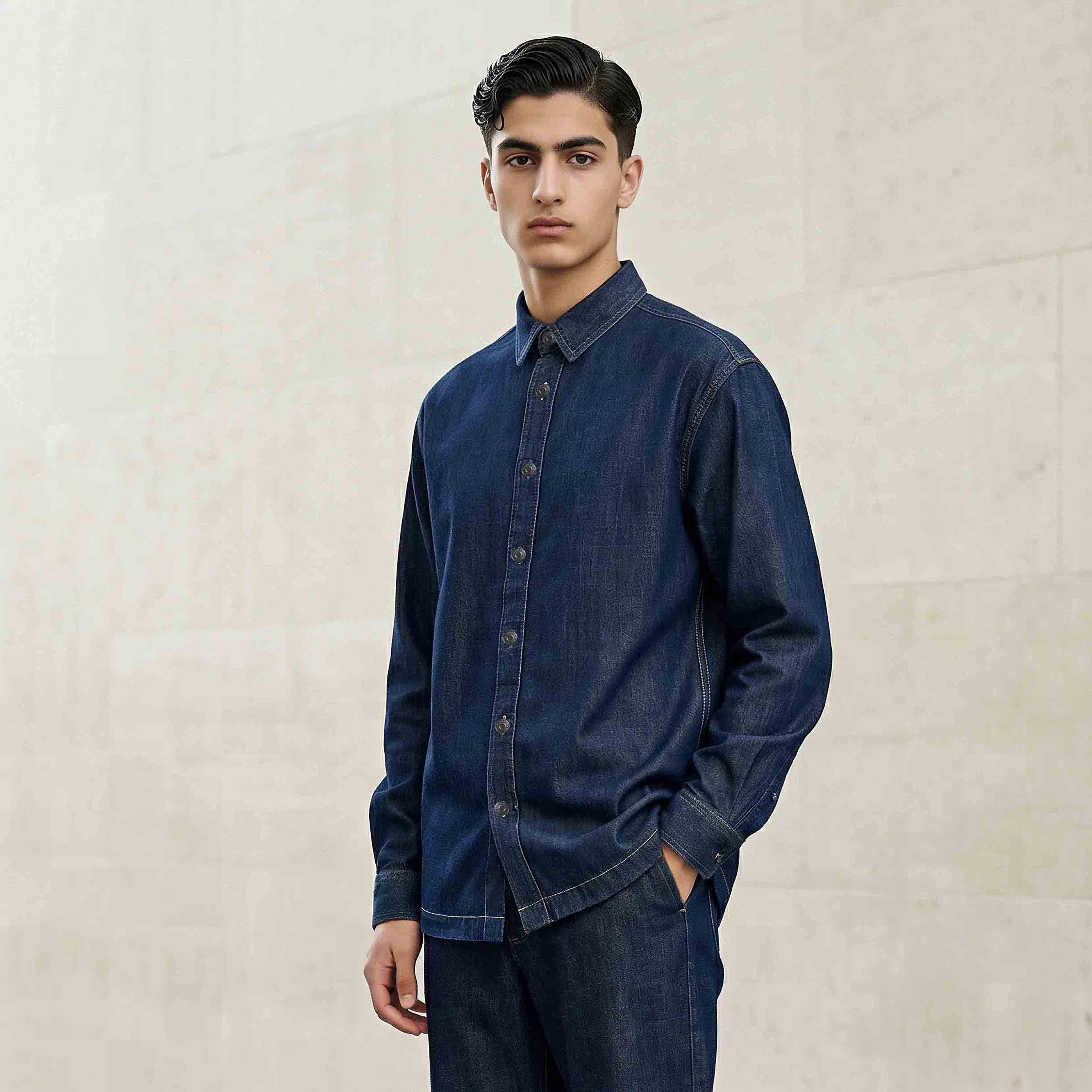 Lee Cooper Men Regular Fit Collared Denim Long Sleeves Shirt-men-clothing-shirts-image-1
