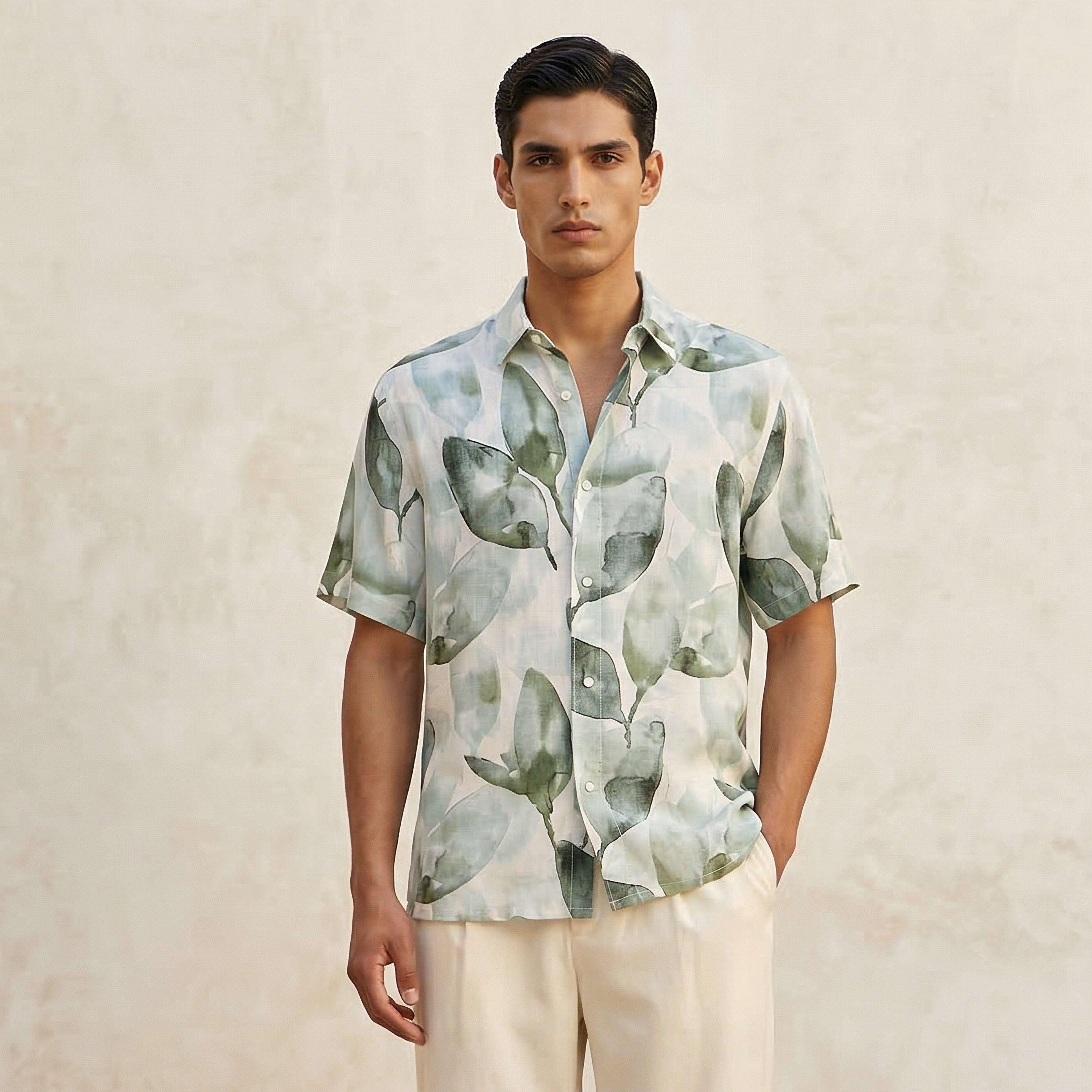 Lee Cooper Men Regular Fit Collared Leaf Print Short Sleeves Shirt-men-clothing-shirts-image-1