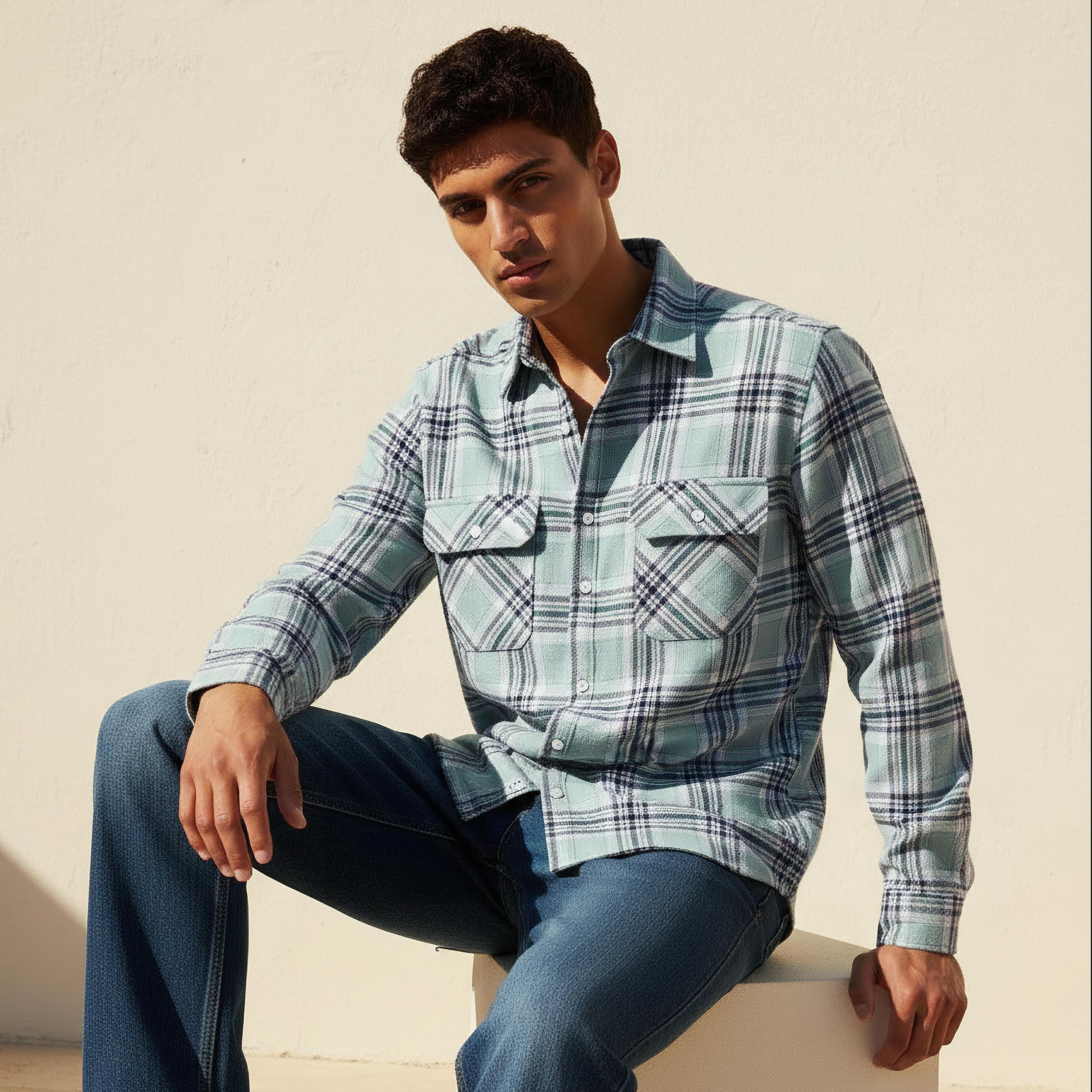 قميص رجالي كاروهات بياقة وقصة عادية وأكمام طويلة من لي كوبر-men-clothing-shirts-image-1