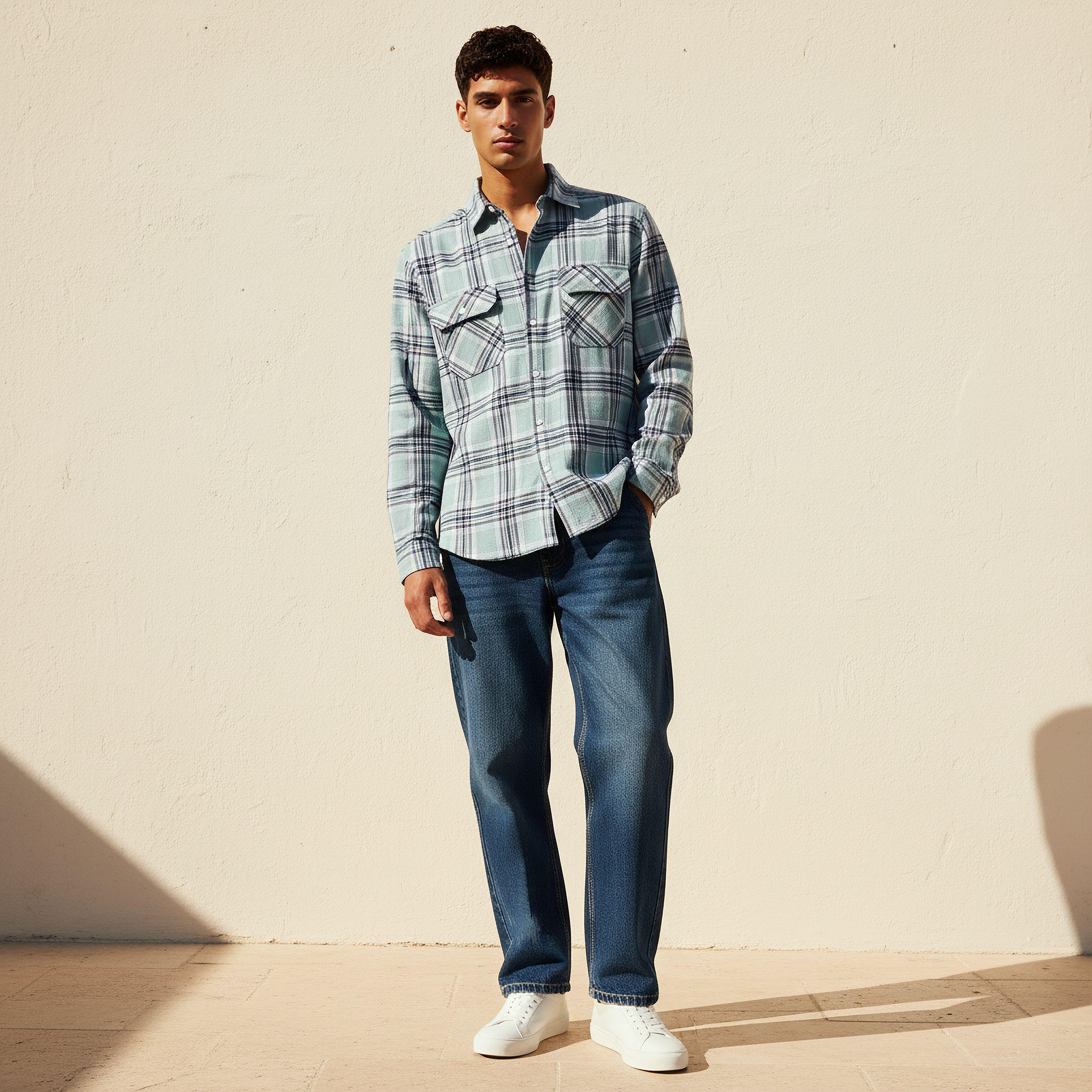 قميص رجالي كاروهات بياقة وقصة عادية وأكمام طويلة من لي كوبر-men-clothing-shirts-image-3
