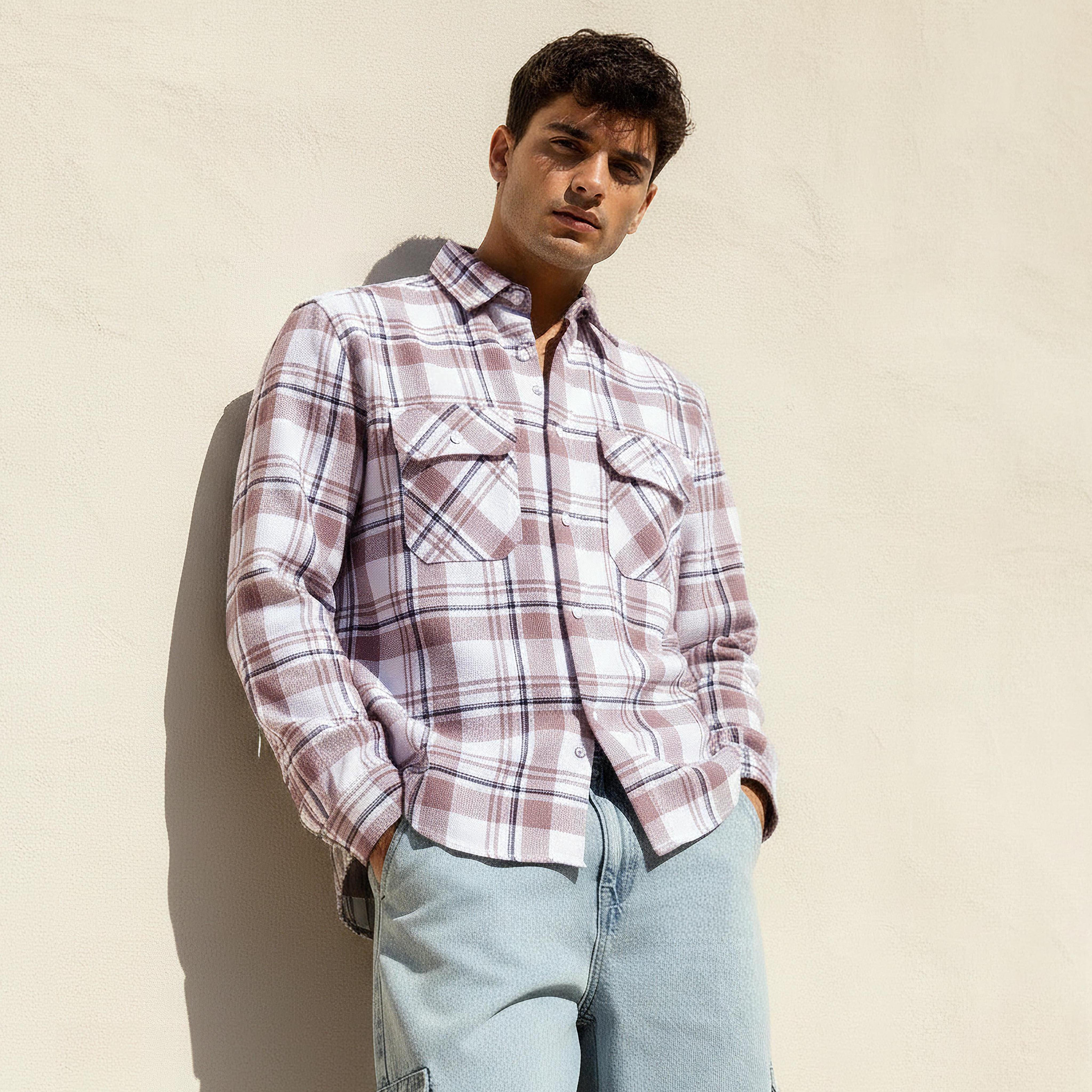 قميص رجالي كاروهات بياقة وقصة عادية وأكمام طويلة من لي كوبر-men-clothing-shirts-image-1