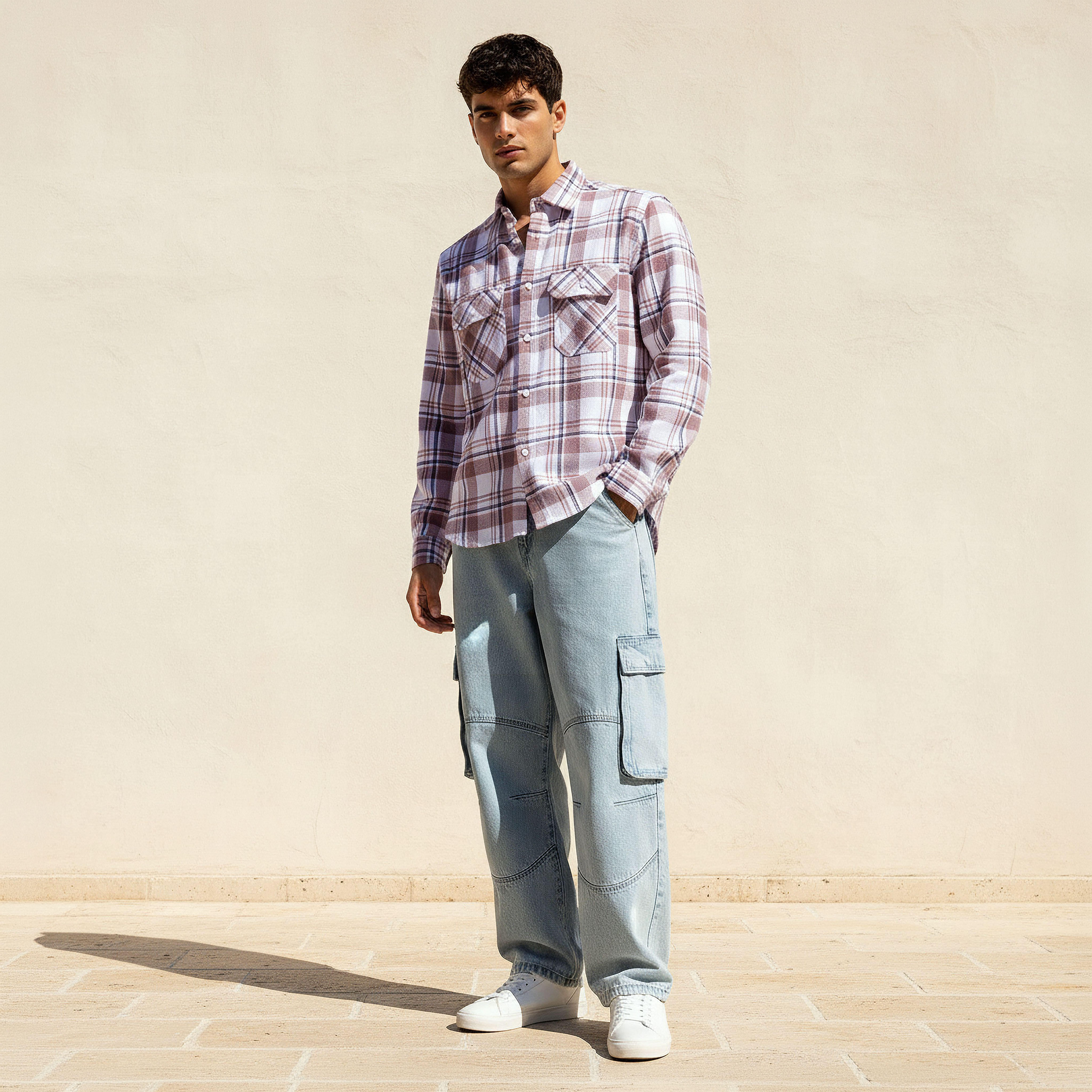 قميص رجالي كاروهات بياقة وقصة عادية وأكمام طويلة من لي كوبر-men-clothing-shirts-image-3