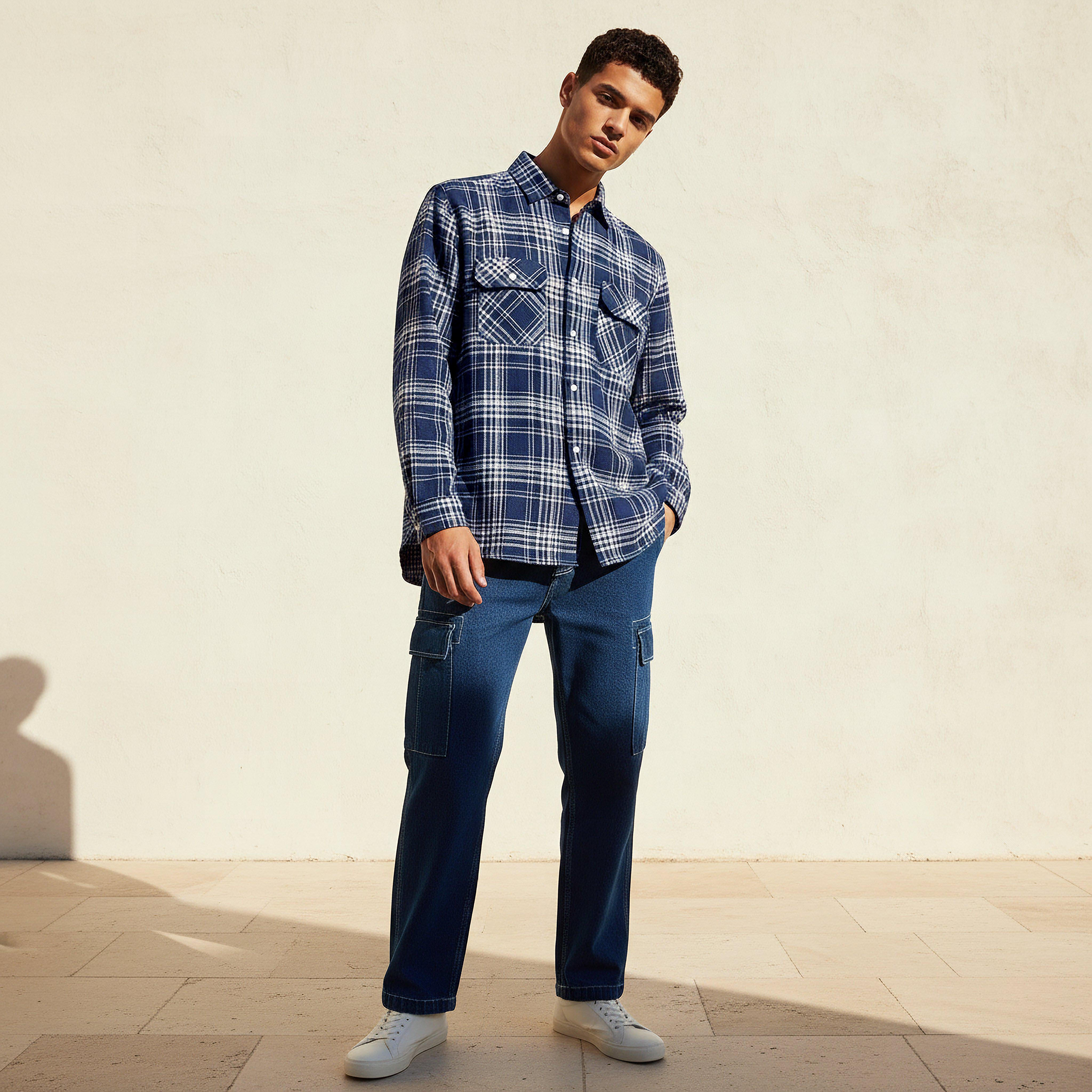 قميص رجالي كاروهات بياقة وقصة عادية وأكمام طويلة من لي كوبر-men-clothing-shirts-image-3