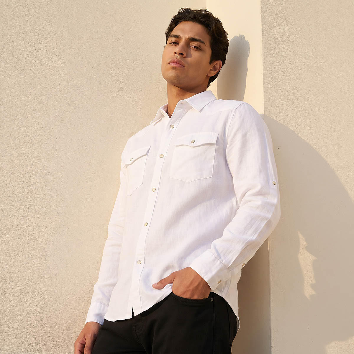 Lee Cooper Men Regular Fit Collared Long Sleeves Linen Shirt-men-clothing-shirts-image-1