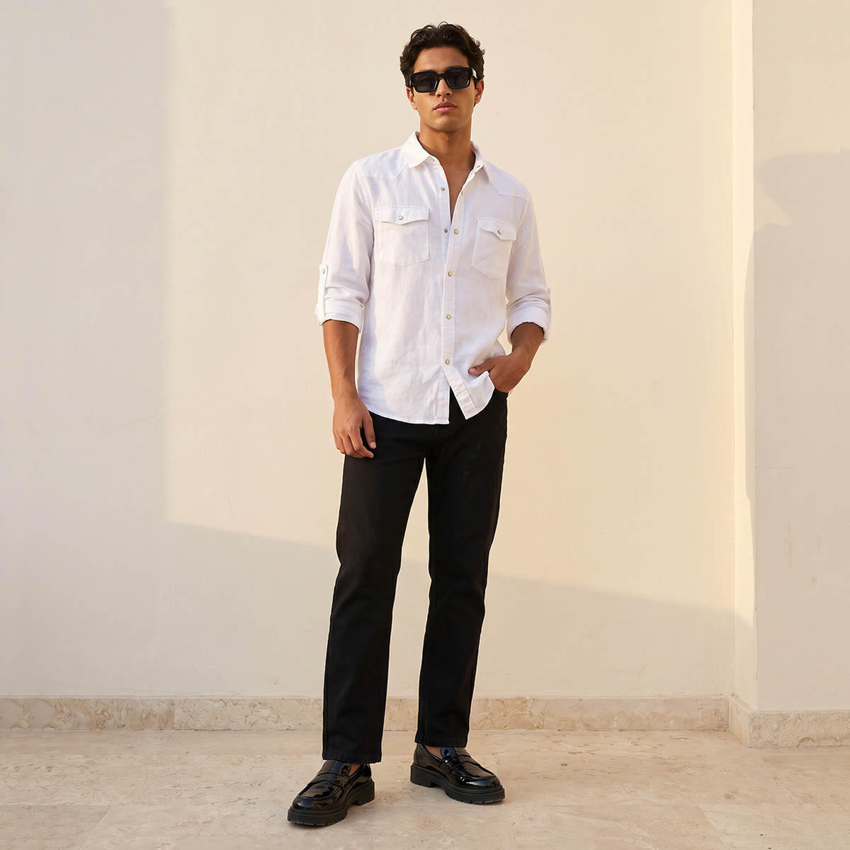 Lee Cooper Men Regular Fit Collared Long Sleeves Linen Shirt-men-clothing-shirts-image-3