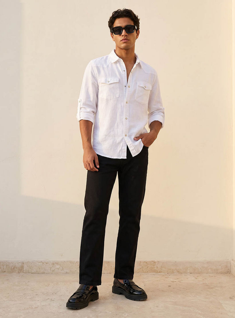 Lee Cooper Men Regular Fit Collared Long Sleeves Linen Shirt-men-clothing-shirts-image-3