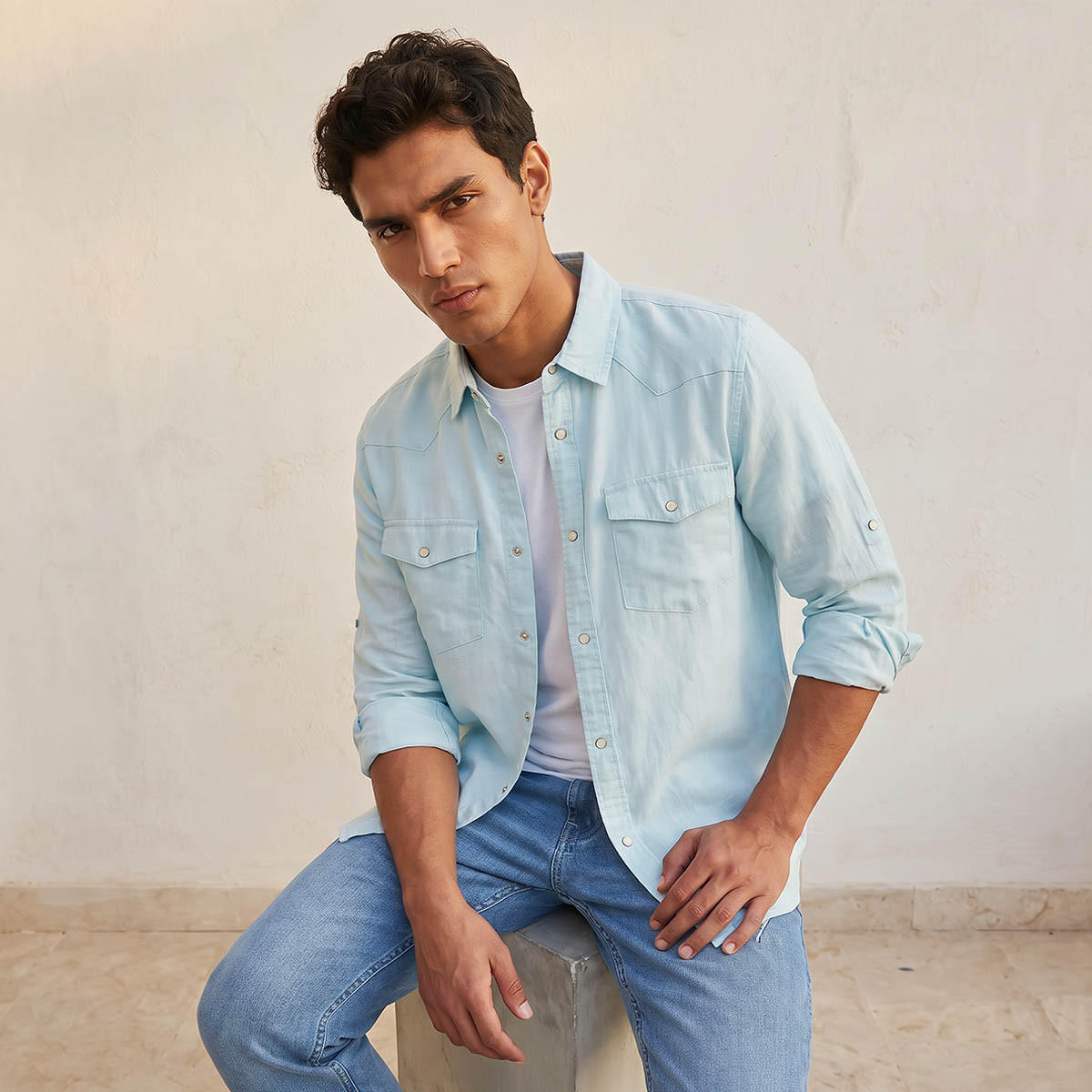 Lee Cooper Men Regular Fit Collared Long Sleeves Linen Shirt-men-clothing-shirts-image-1