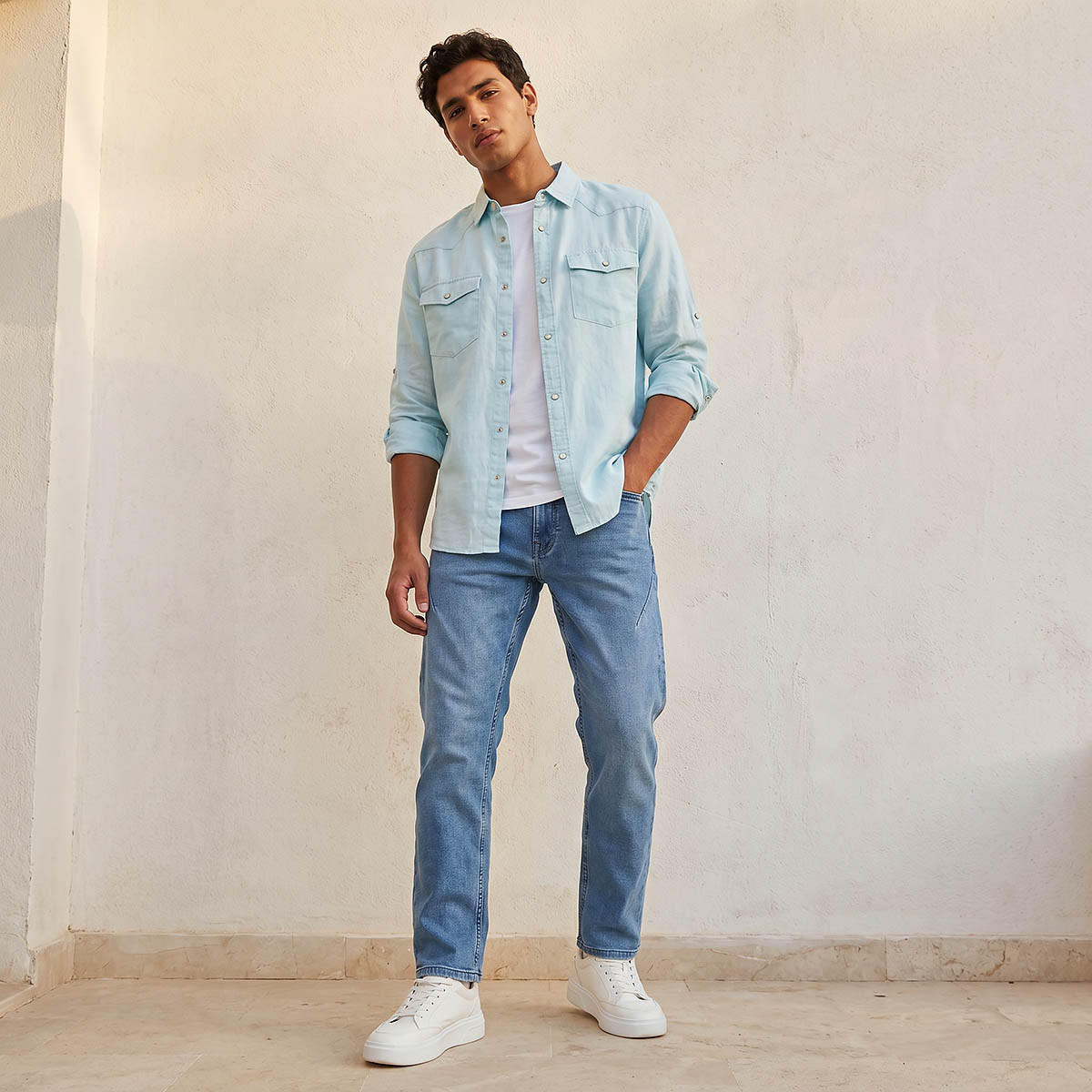 Lee Cooper Men Regular Fit Collared Long Sleeves Linen Shirt-men-clothing-shirts-image-3