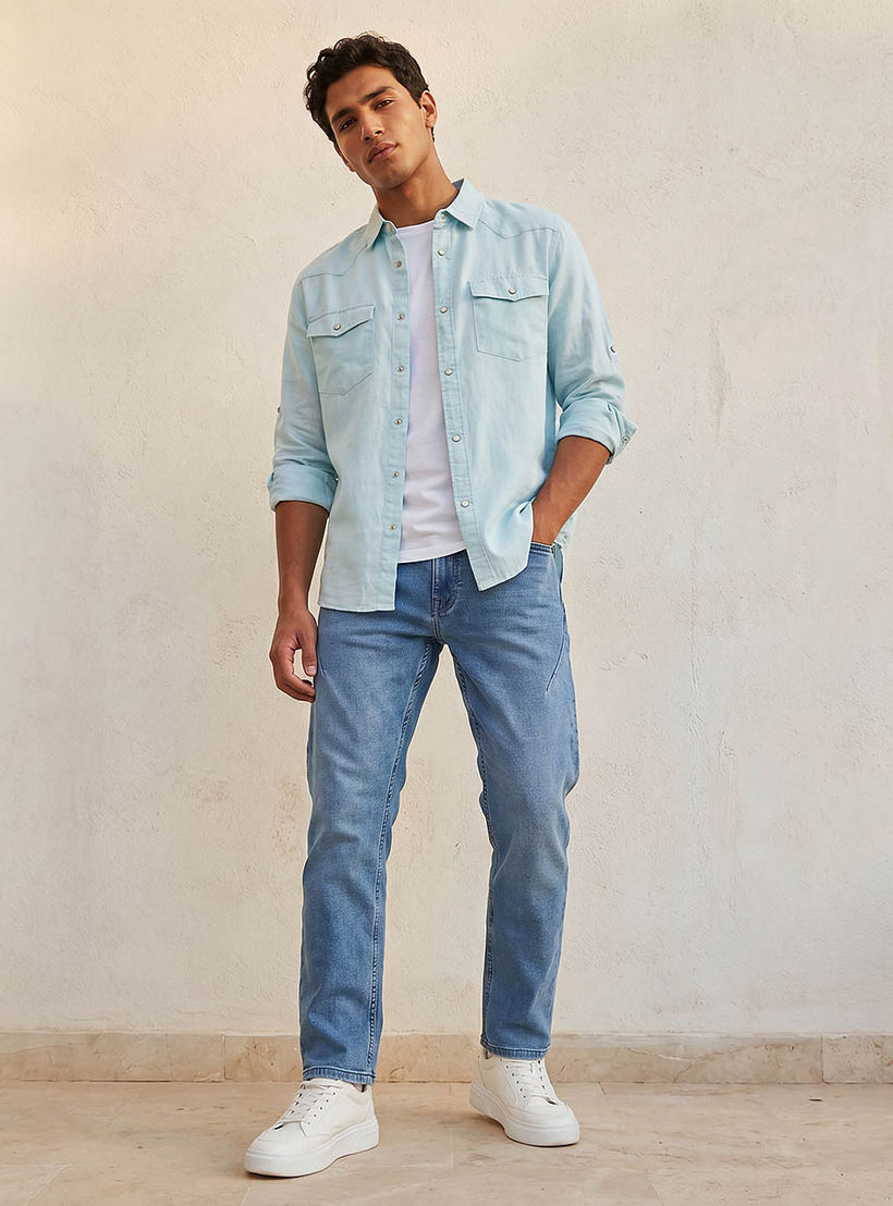 Lee Cooper Men Regular Fit Collared Long Sleeves Linen Shirt-men-clothing-shirts-image-3