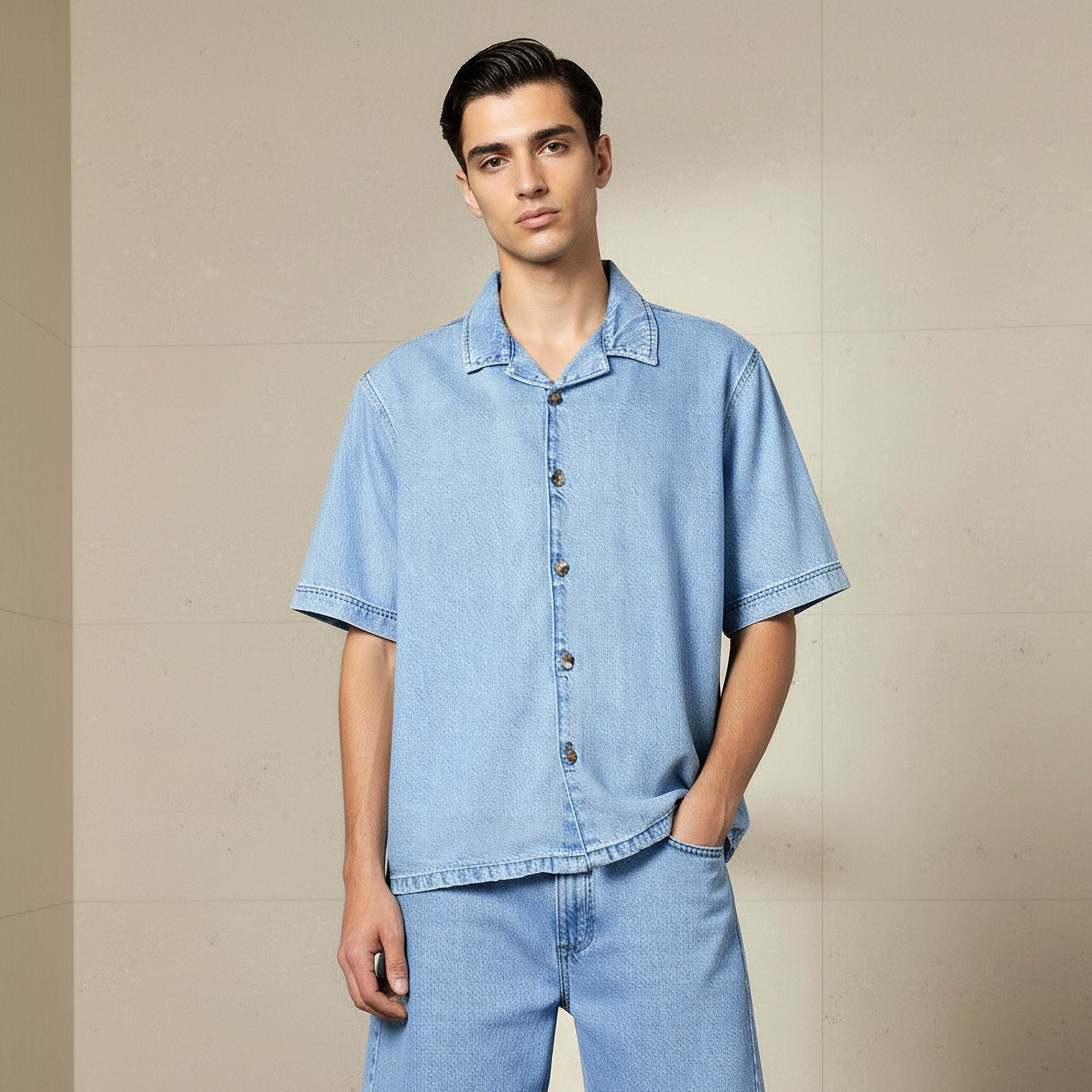 قميص بقصة عادية وياقة كامب وأكمام قصيرة للرجال من لي كوبر-men-clothing-shirts-image-1