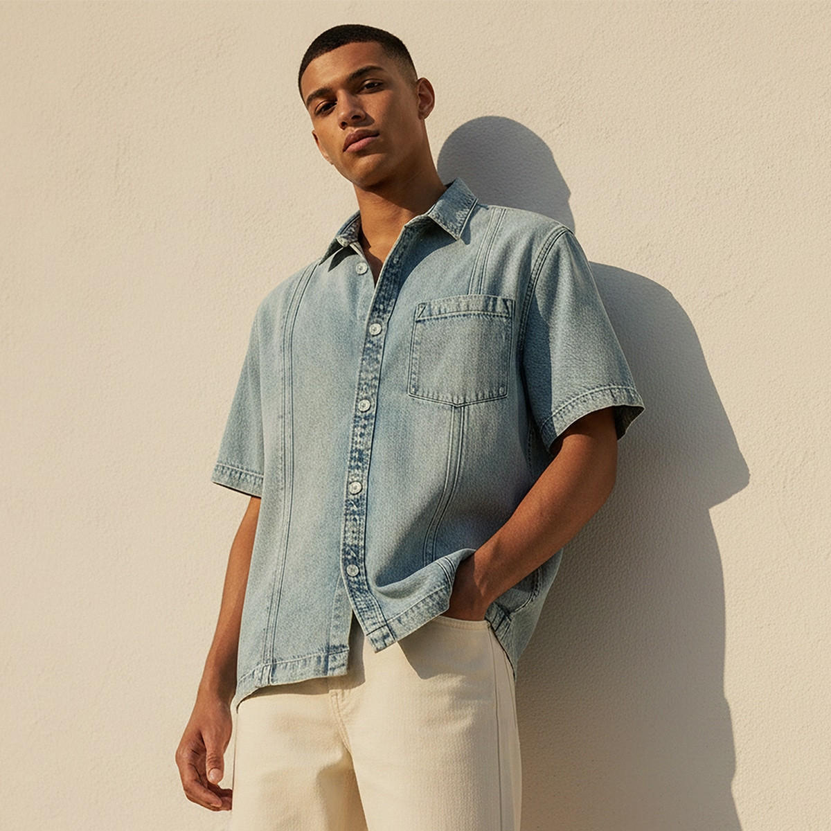 Lee Cooper Regular Fit Collared Panelled Denim Shirt-men-clothing-shirts-image-1