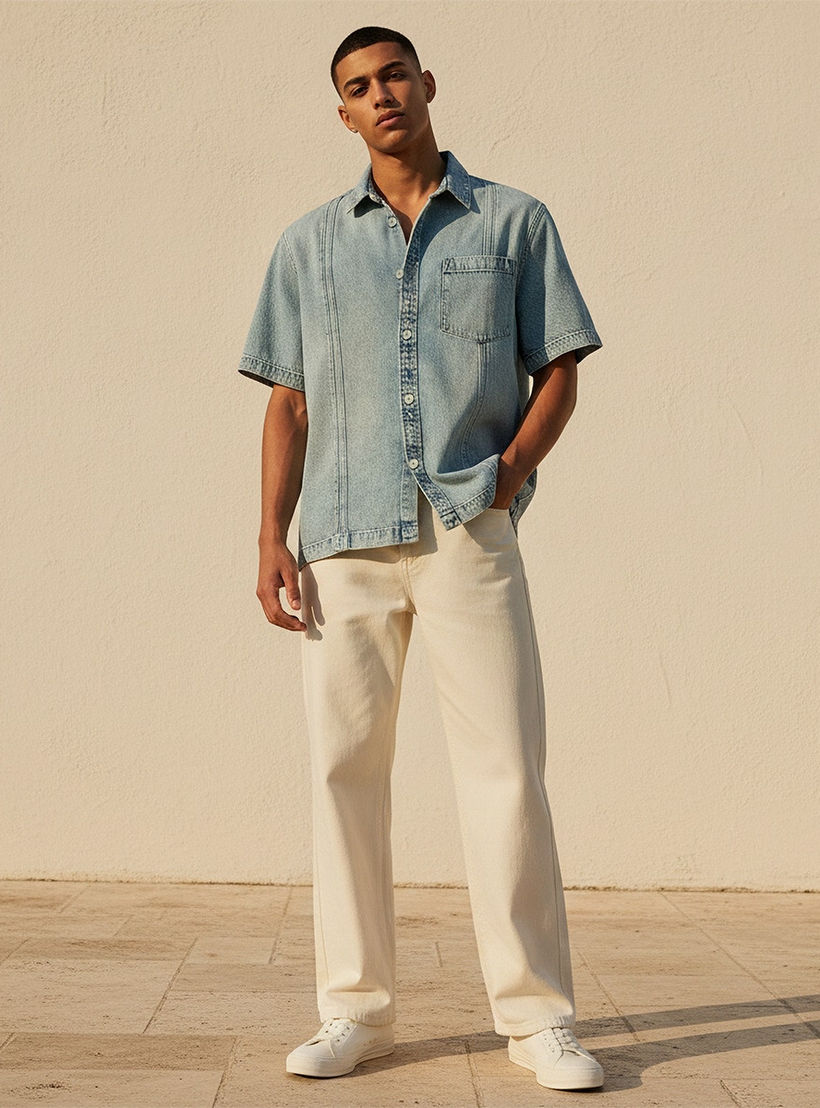Lee Cooper Regular Fit Collared Panelled Denim Shirt-men-clothing-shirts-image-3