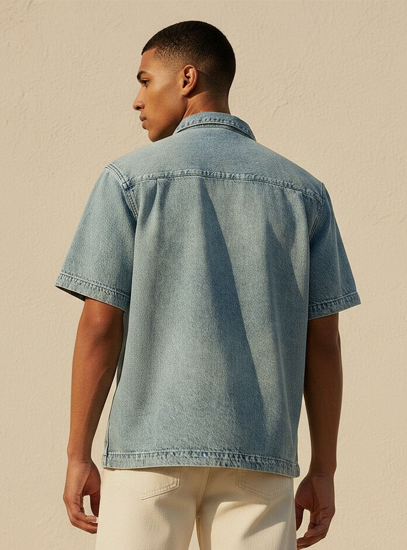 Lee Cooper Regular Fit Collared Panelled Denim Shirt-men-clothing-shirts-image-4