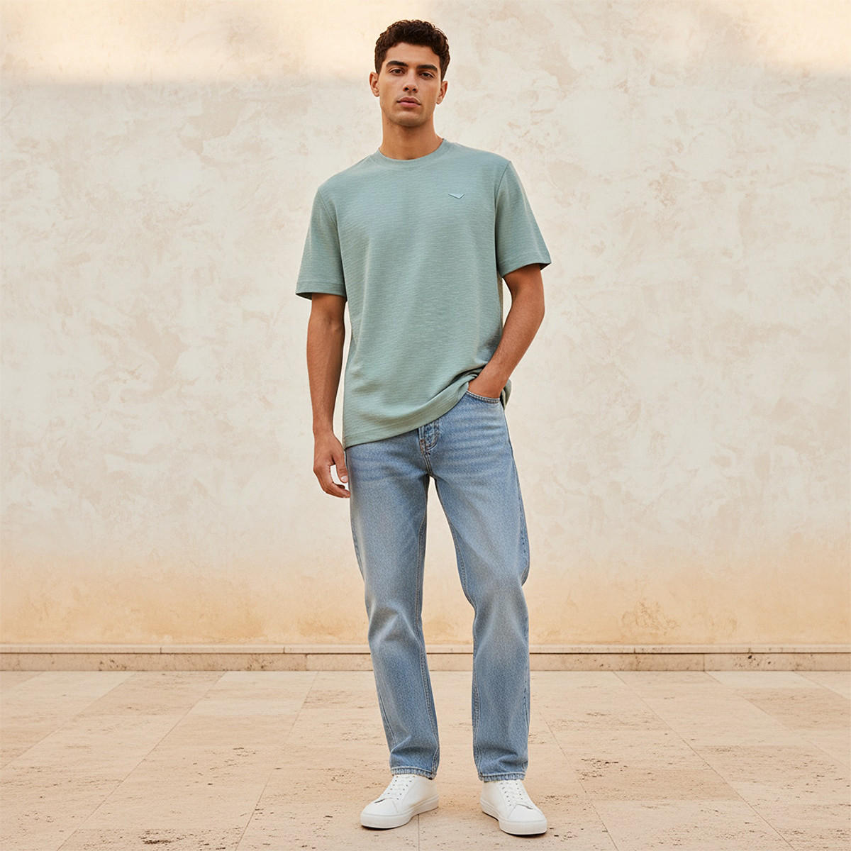 تيشيرت بياقة ضيقة وأكمام قصيرة من لي كوبر-men-clothing-tshirtsandpolos-tshirts-image-3