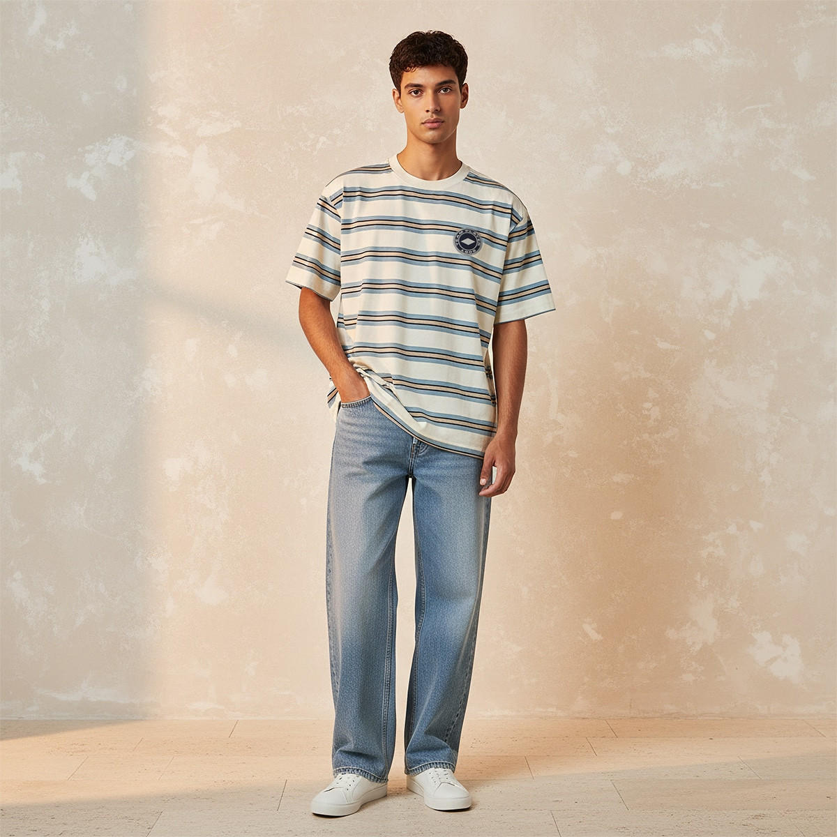 تيشيرت مخطط بياقة ضيقة وأكمام قصيرة وقصة عادية من لي كوبر-men-clothing-tshirtsandpolos-tshirts-image-3