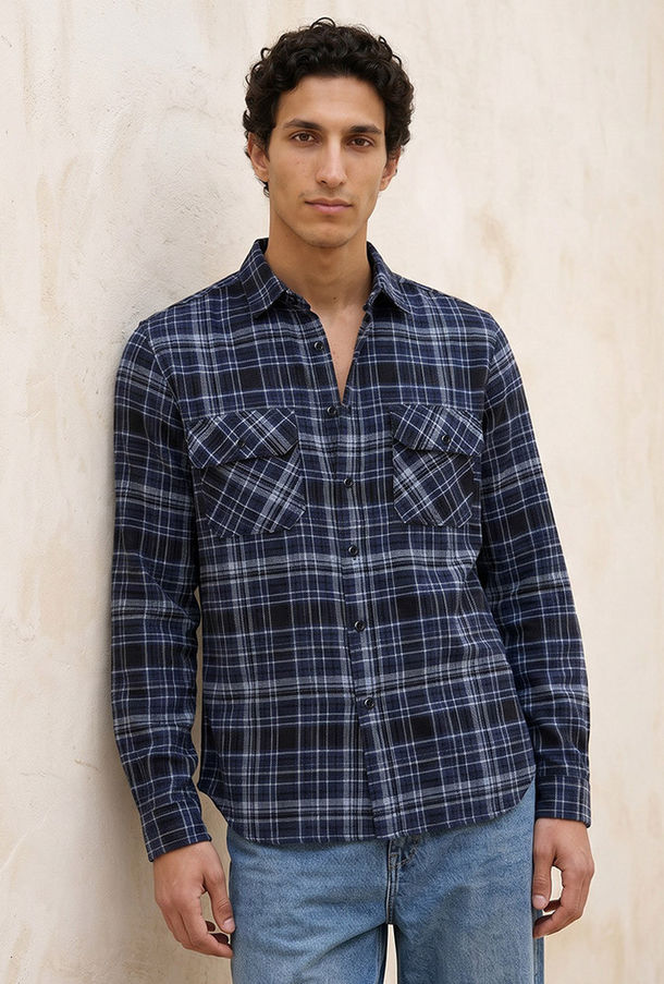 Lee Cooper Regular Fit Collared Checked Long Sleeves Shirt-men-clothing-image-1
