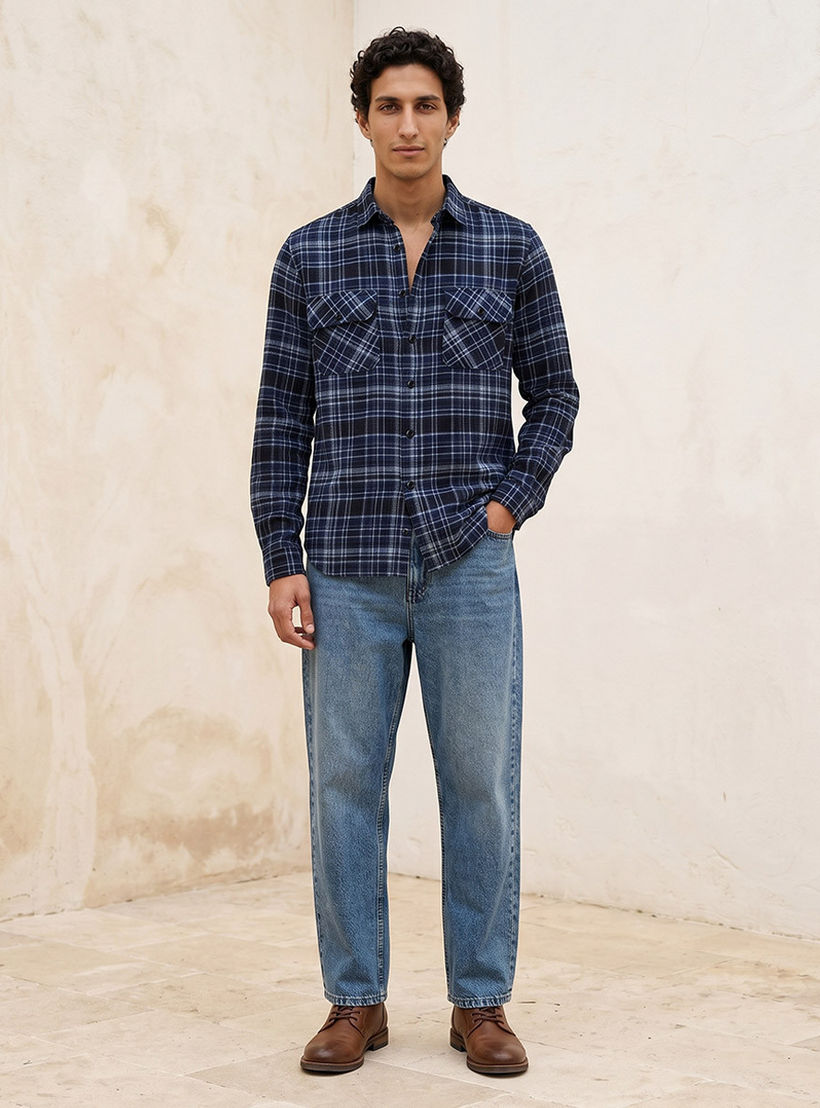 Lee Cooper Regular Fit Collared Checked Long Sleeves Shirt-men-clothing-shirts-image-3