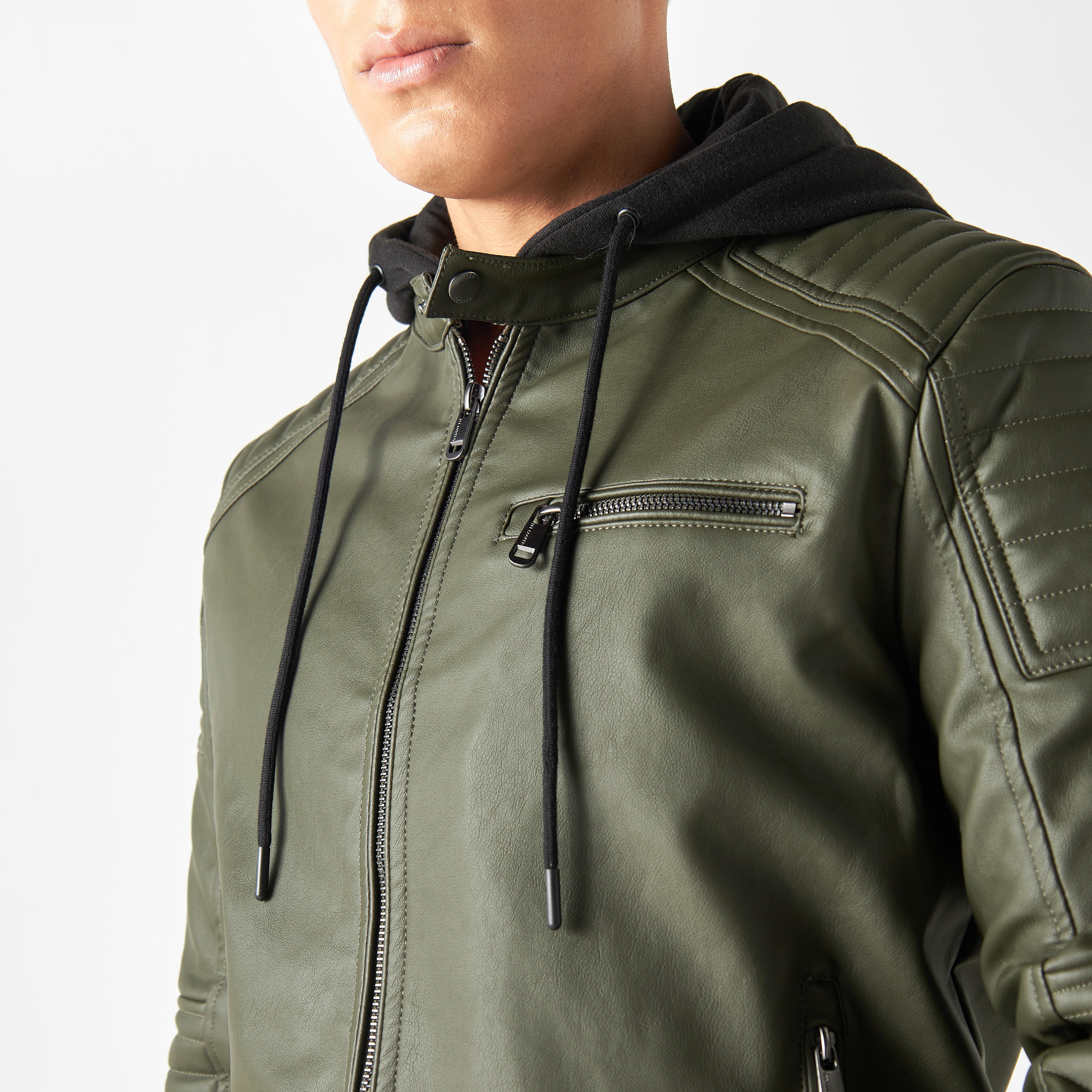 Lee Cooper Textured Zip Through Bomber Jacket with Hood and Long Sleeves-men-clothing-jacketsandblazers-jackets-image-4