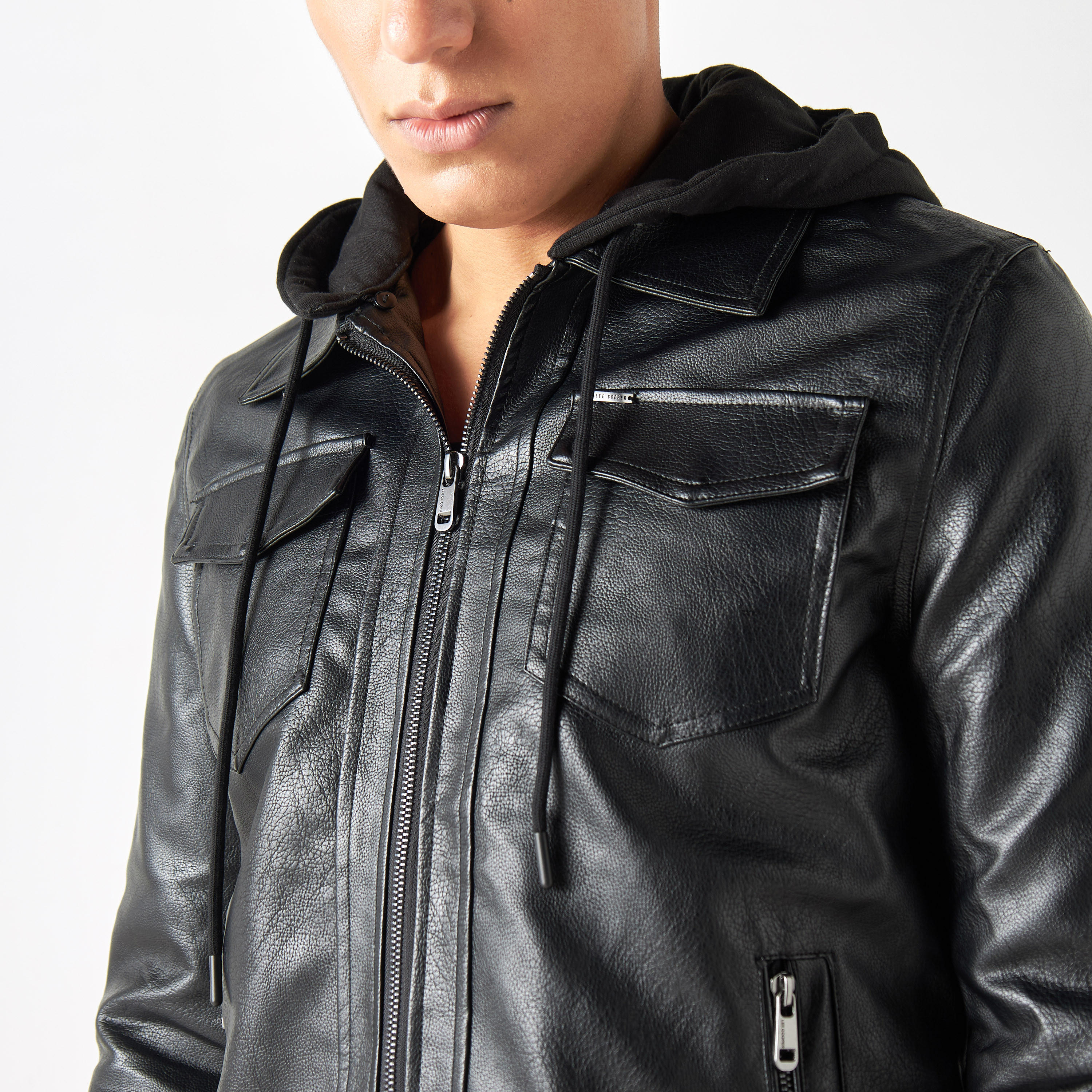 جاكيت جلد بسحاب وقبعة وجيوب من لي كوبر-men-clothing-jacketsandblazers-jackets-image-4