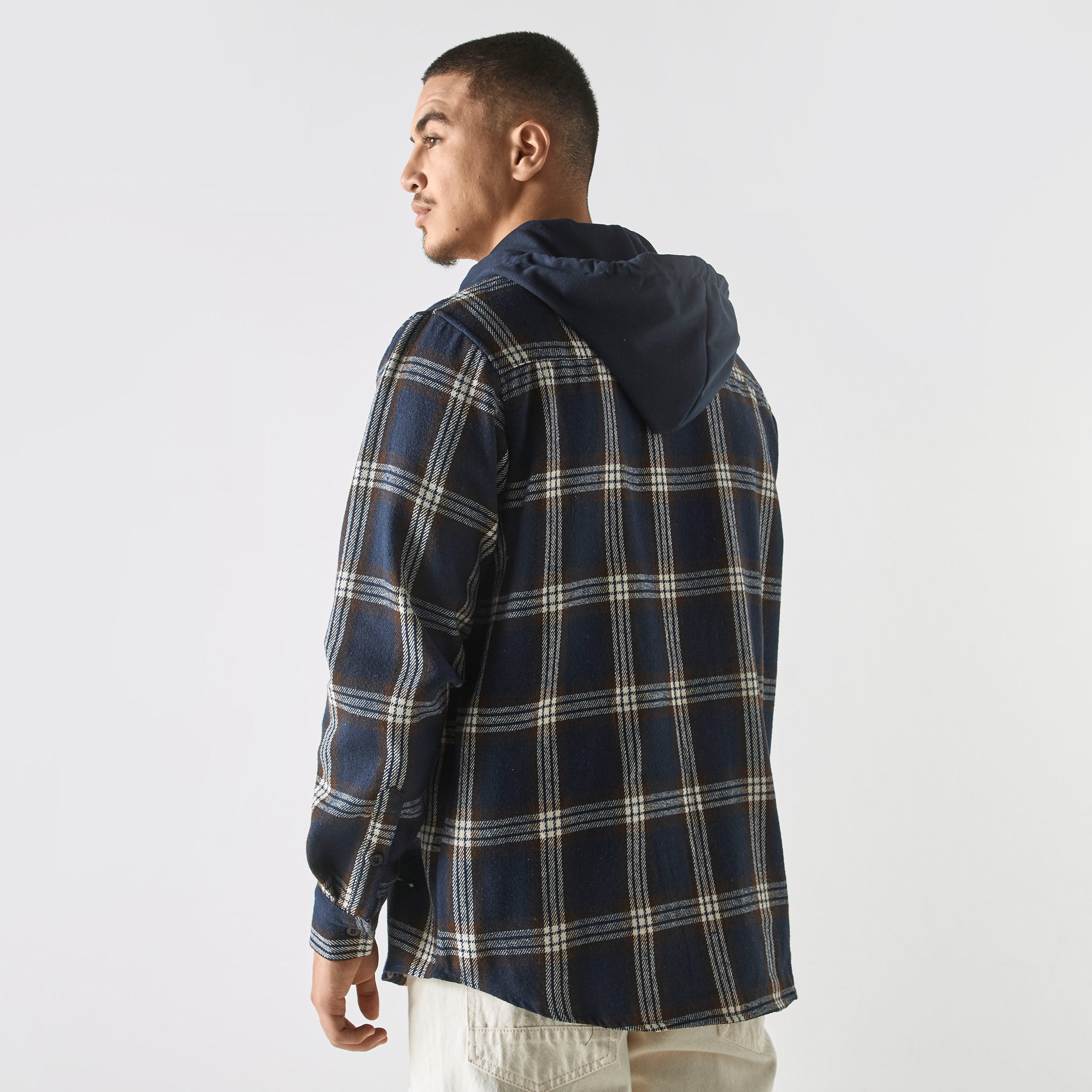Lee Cooper Checked Button Through Hoodie with Long Sleeves-men-winterwear-hoodiesandsweatshirts-image-3