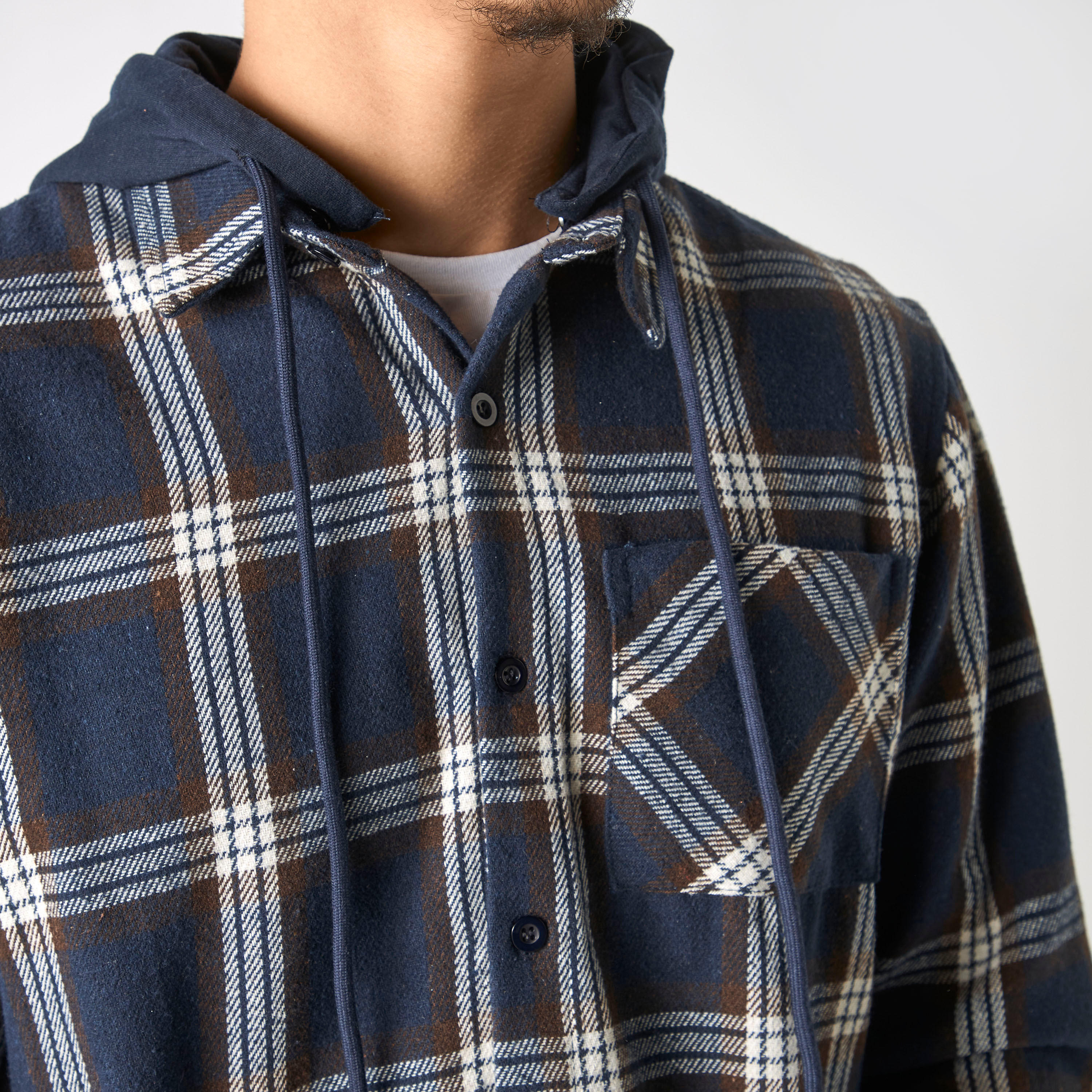 Lee Cooper Checked Button Through Hoodie with Long Sleeves-men-winterwear-hoodiesandsweatshirts-image-4