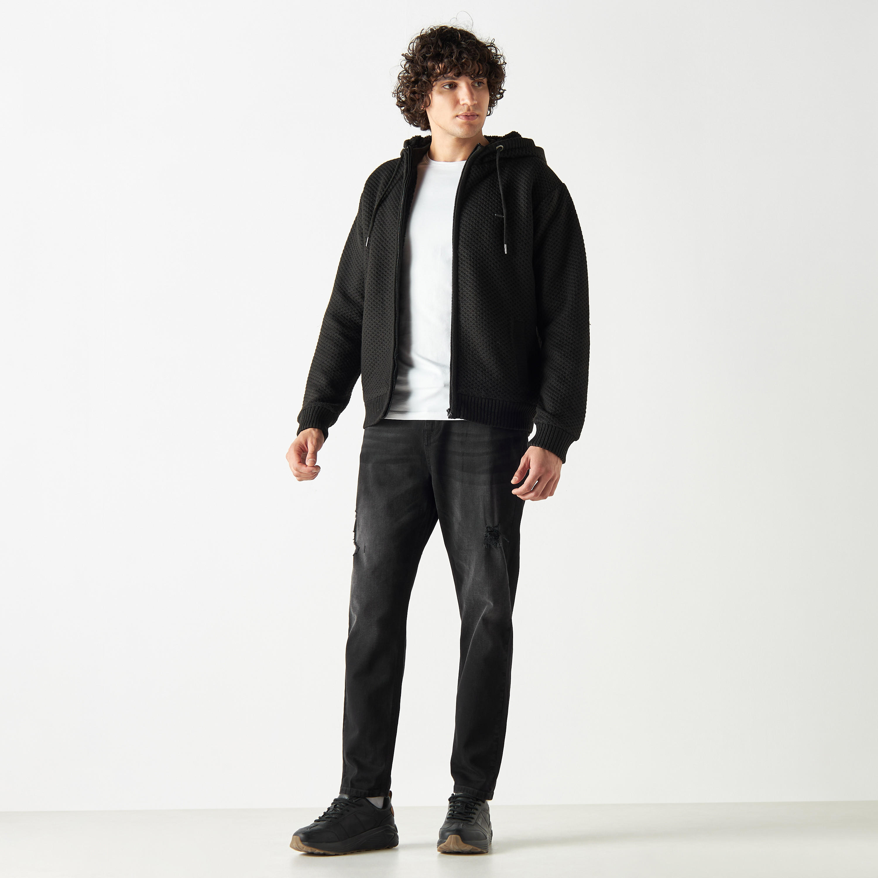 هودي مبطن بارز الملمس بأكمام طويلة وجيوب وسحاب إغلاق من لي كوبر-men-winterwear-hoodiesandsweatshirts-image-2