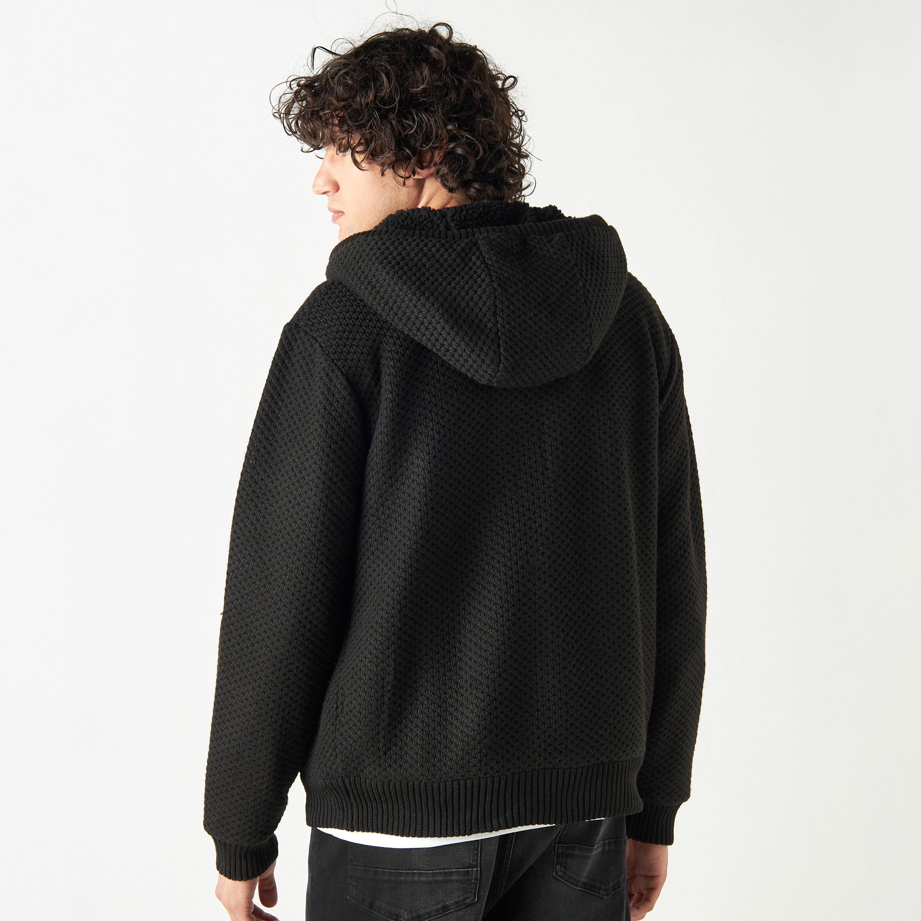 هودي مبطن بارز الملمس بأكمام طويلة وجيوب وسحاب إغلاق من لي كوبر-men-winterwear-hoodiesandsweatshirts-image-3