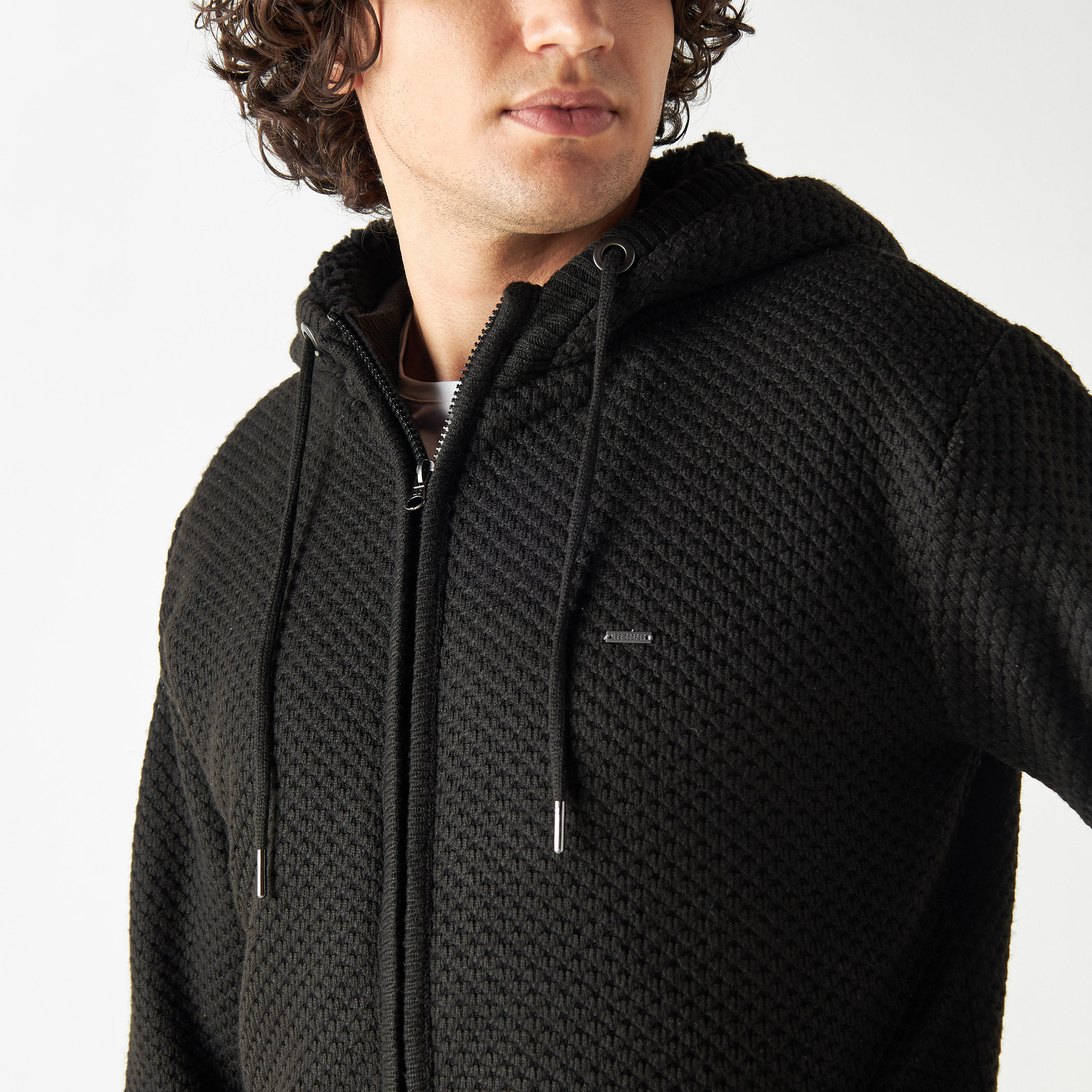 هودي مبطن بارز الملمس بأكمام طويلة وجيوب وسحاب إغلاق من لي كوبر-men-winterwear-hoodiesandsweatshirts-image-4