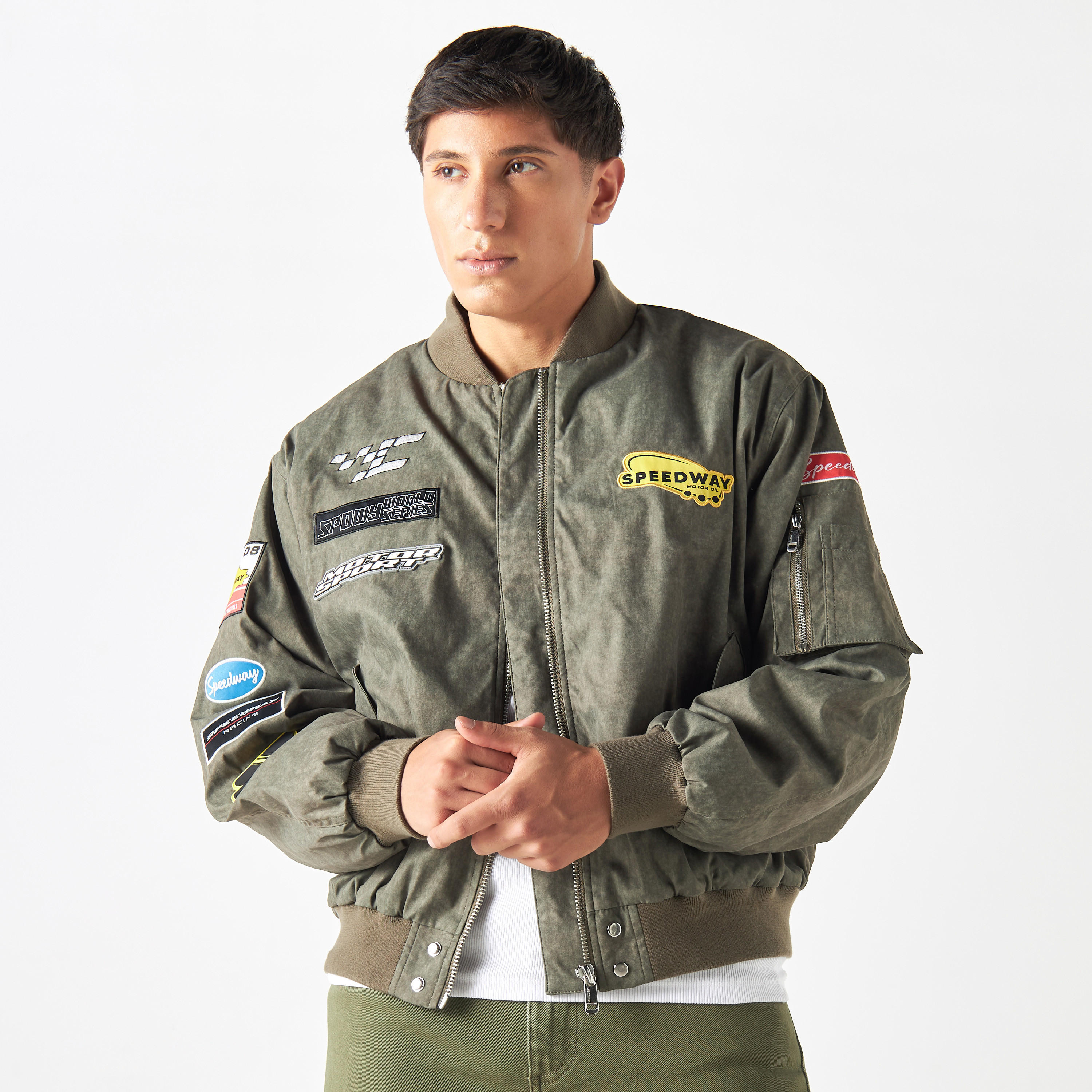 جاكيت بومبر بأكمام طويلة وجيوب وزخارف من لي كوبر-men-clothing-jacketsandblazers-jackets-image-1