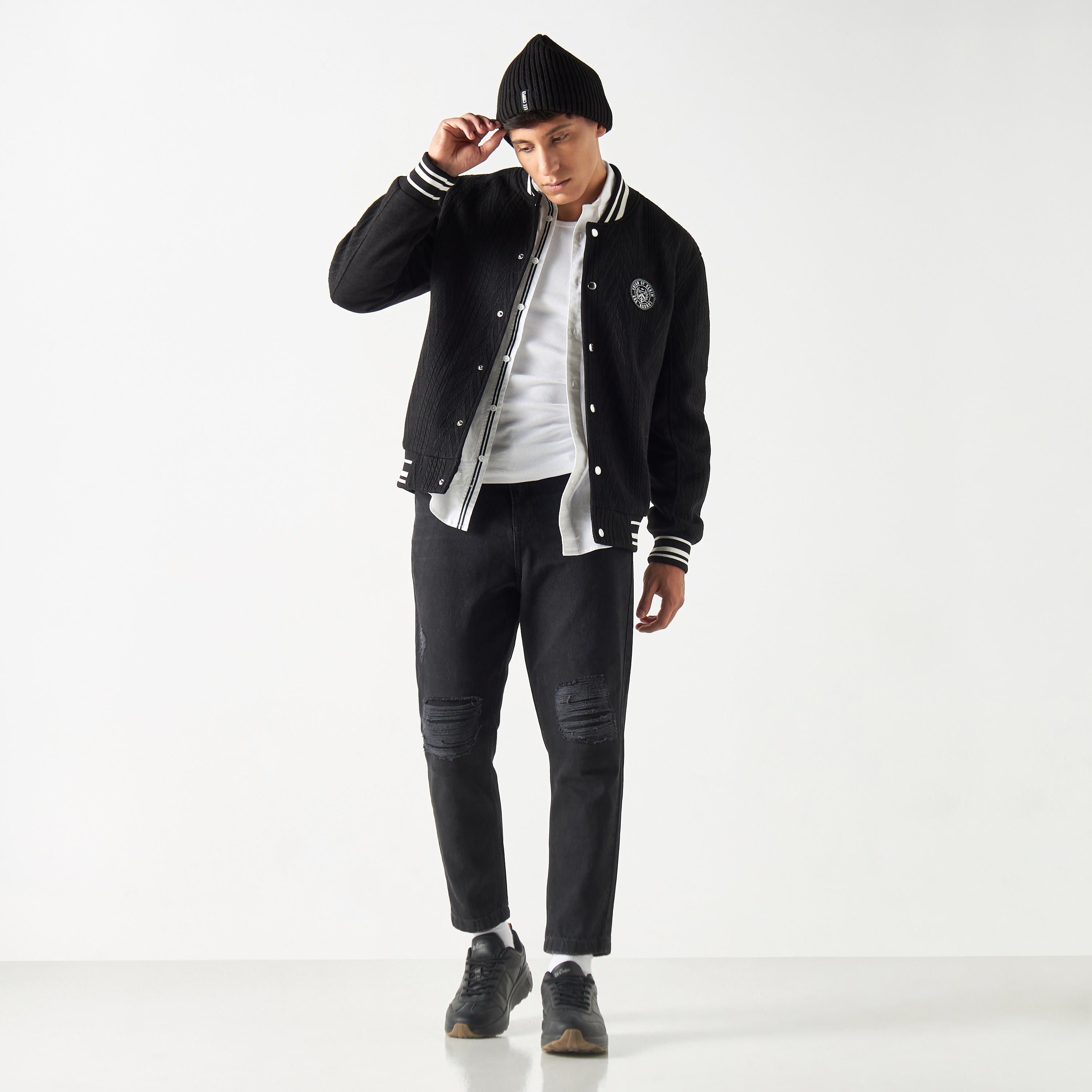Lee Cooper Textured Varsity Jacket with Long Sleeves and Pockets-men-clothing-jacketsandblazers-jackets-image-2